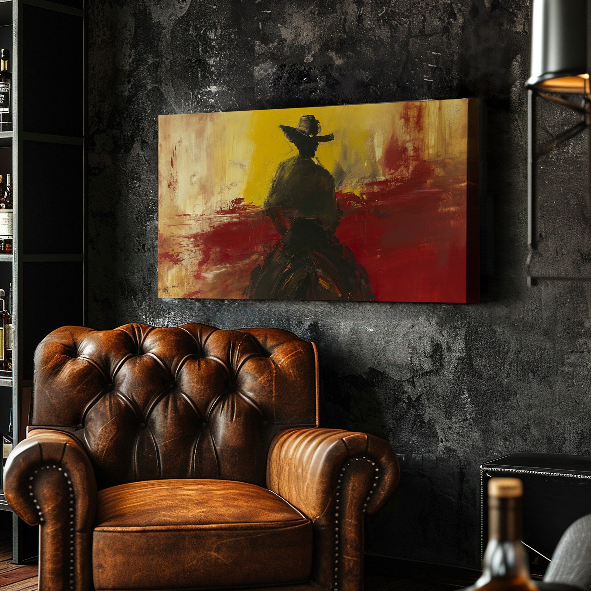 Cowboy on a Horse Long Horizontal Wall Art for Bedroom, Panoramic Western Canvas Print, Southwest Decor Canvas Art