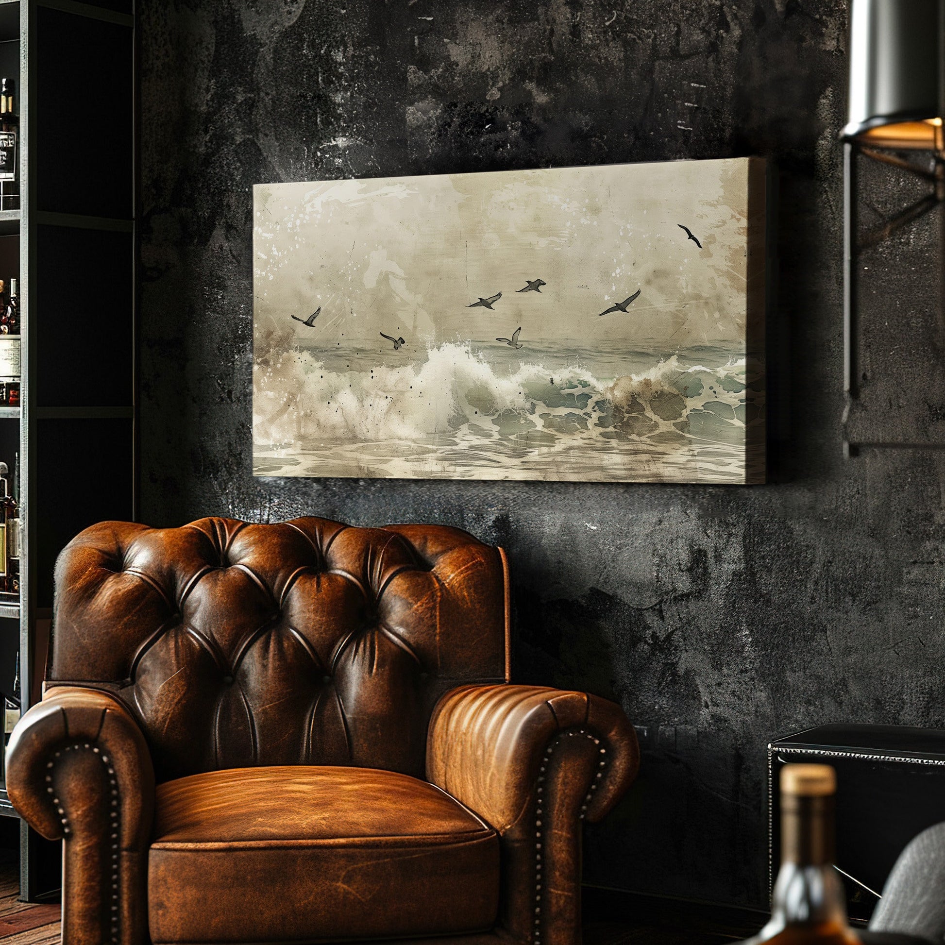 Birds Flying Over The Beach Long Horizontal Wall Art For Bedroom, Panoramic Coastal Canvas Print, Lake House Decor Canvas Art