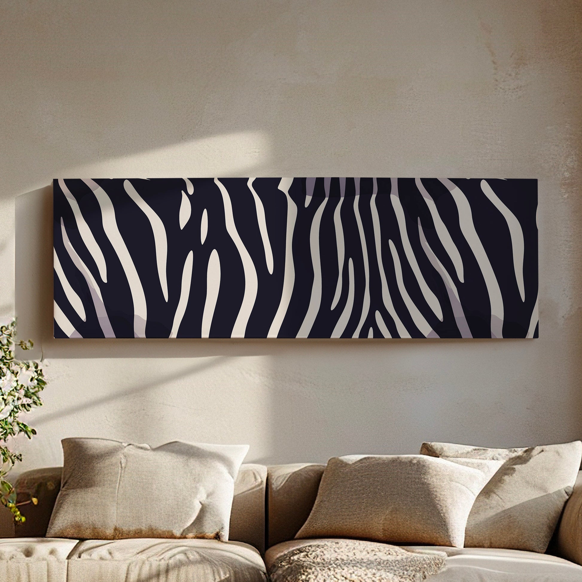 Zebra Pattern Above Bed Wall Art African, Panoramic Wildlife Canvas Print, Animal Long Horizontal Canvas Art