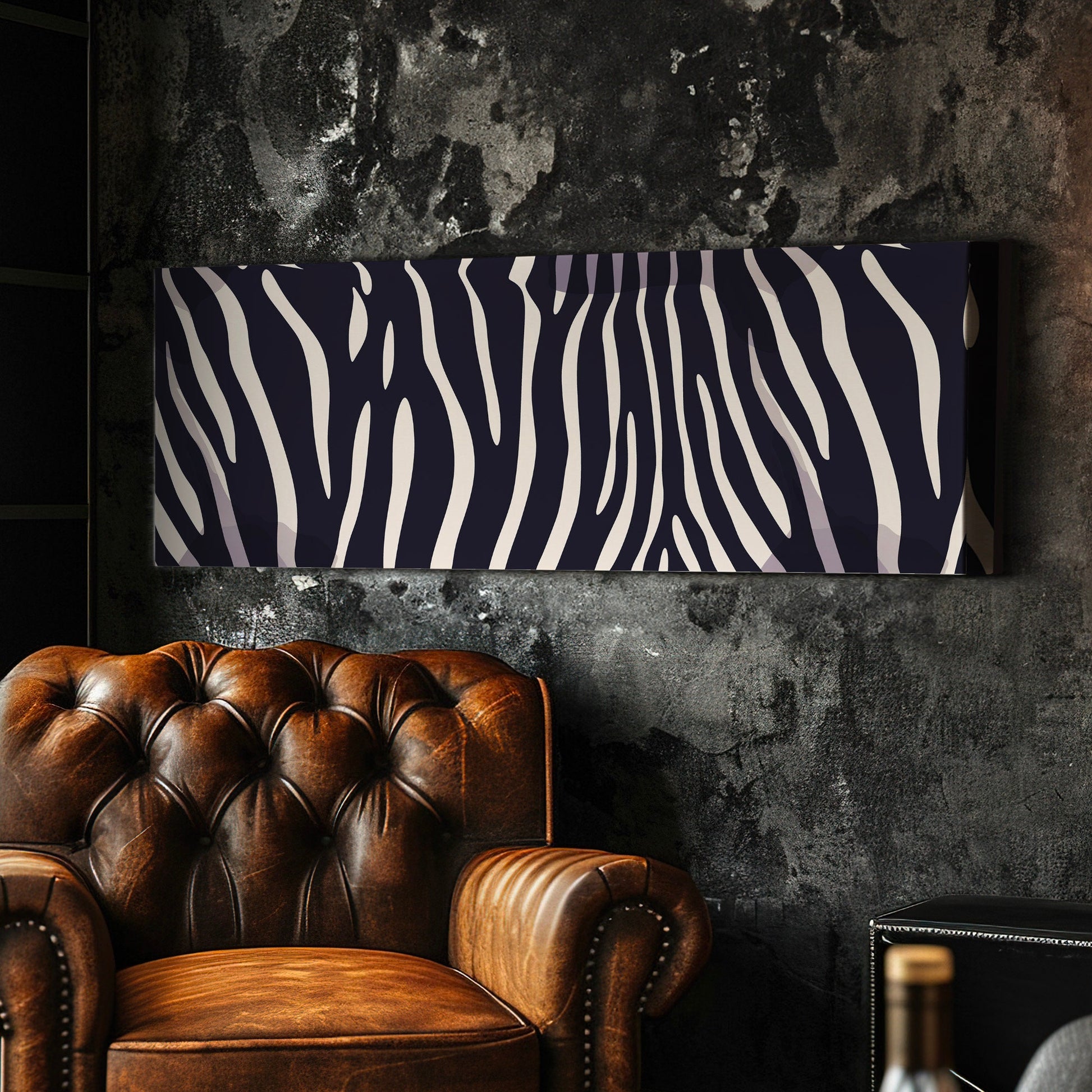 Zebra Pattern Above Bed Wall Art African, Panoramic Wildlife Canvas Print, Animal Long Horizontal Canvas Art