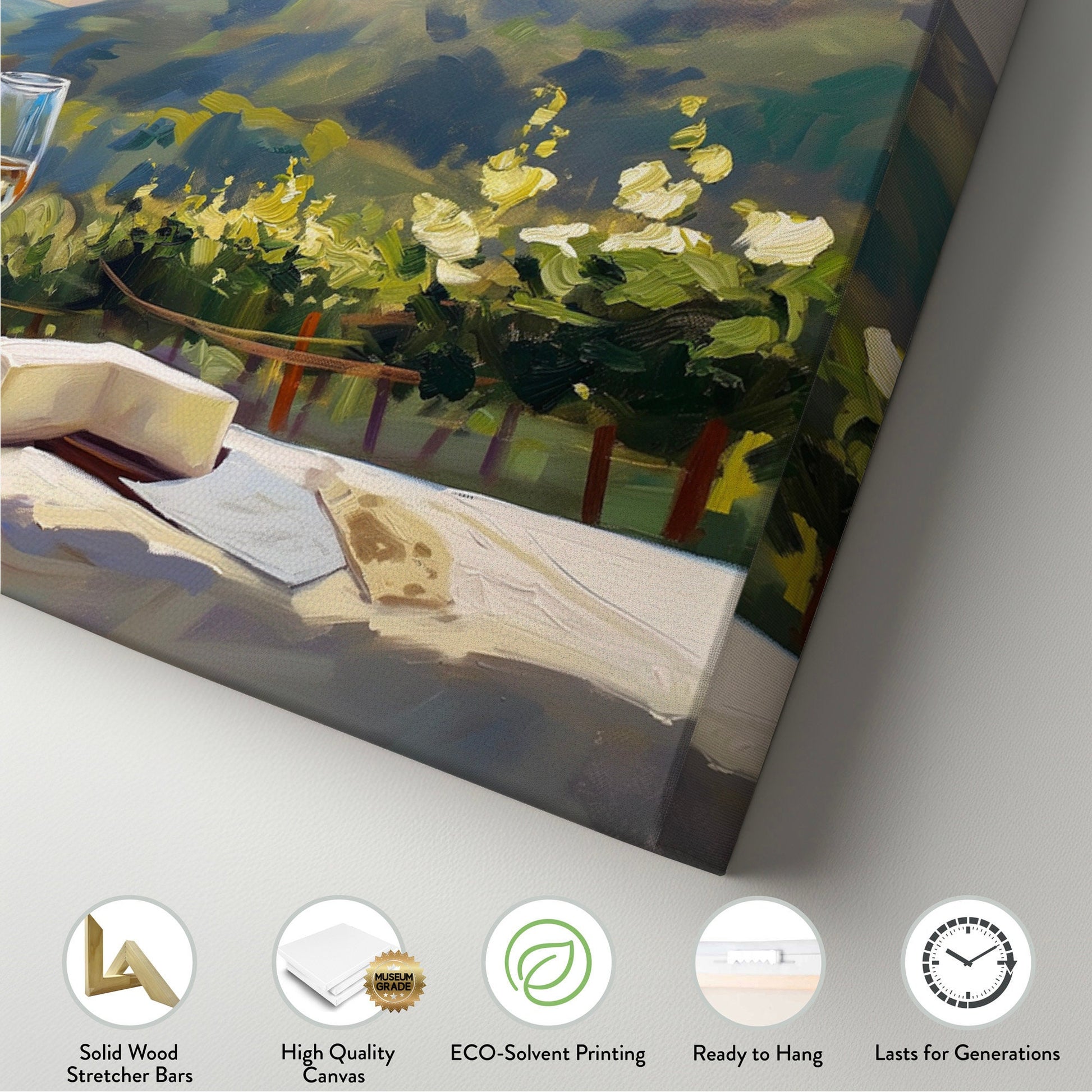 Wine Tasting Above Bed Wall Art Countryside, Panoramic Farmhouse Canvas Print, Vineyard Long Horizontal Canvas Art