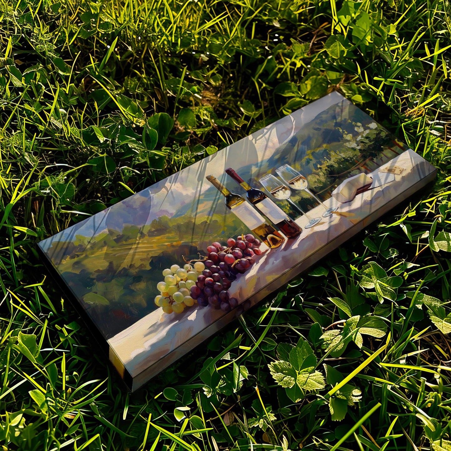 Wine Tasting Above Bed Wall Art Countryside, Panoramic Farmhouse Canvas Print, Vineyard Long Horizontal Canvas Art