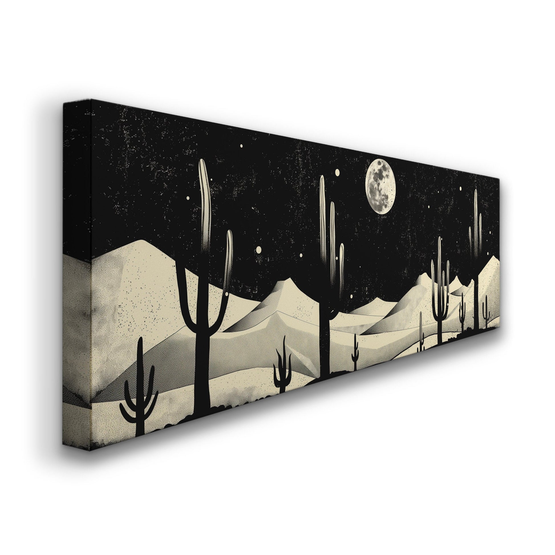 Western Cactus Above Bed Wall Art Southwestern, Panoramic Cowboy Canvas Print, Landscape Long Horizontal Canvas Art