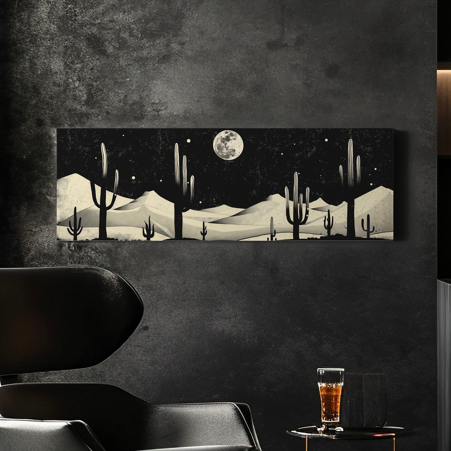 Western Cactus Above Bed Wall Art Southwestern, Panoramic Cowboy Canvas Print, Landscape Long Horizontal Canvas Art