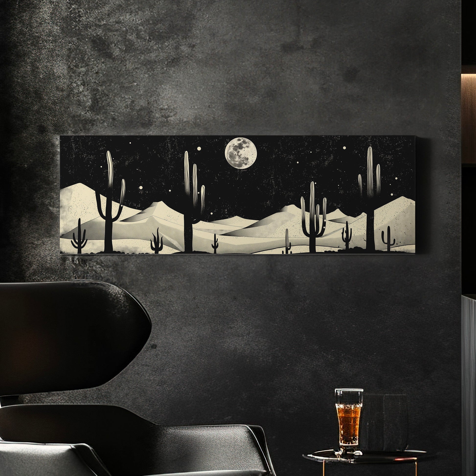 Western Cactus Above Bed Wall Art Southwestern, Panoramic Cowboy Canvas Print, Landscape Long Horizontal Canvas Art