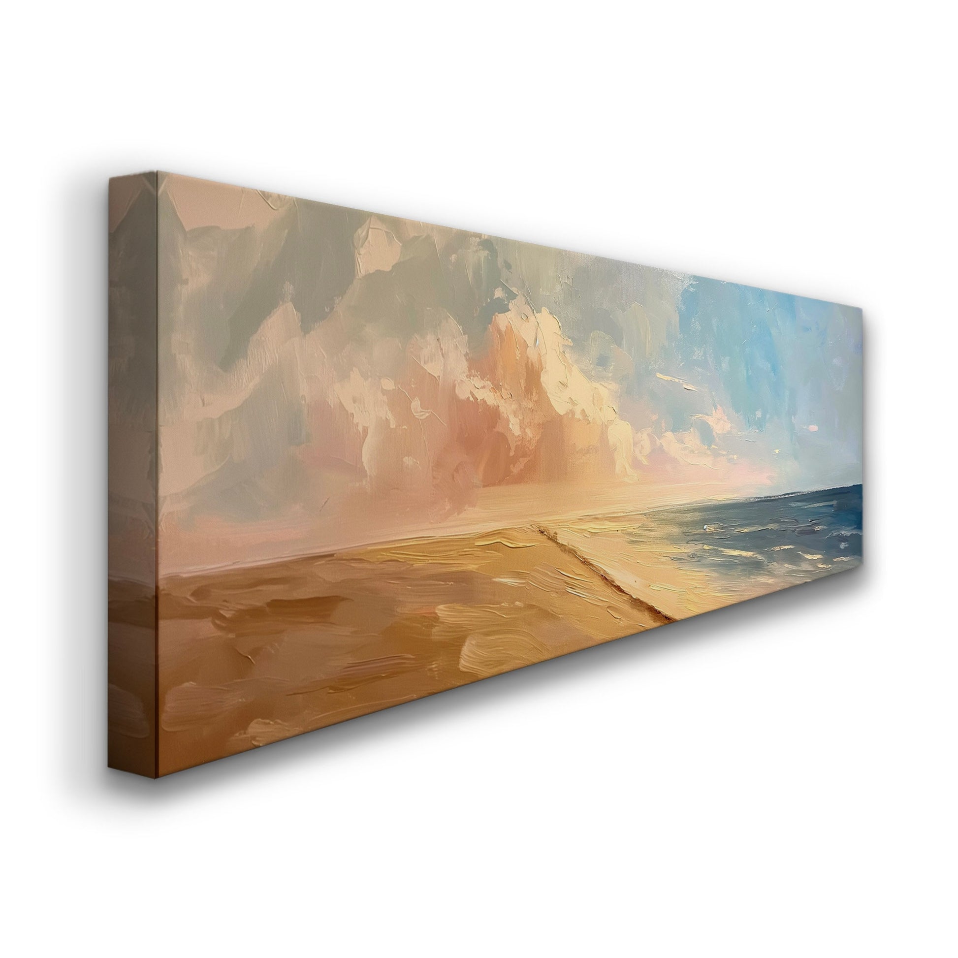 Sunset Over The Ocean Above Bed Wall Art Modern Abstract, Panoramic Oil Canvas Print, Seascape Long Horizontal Canvas Art