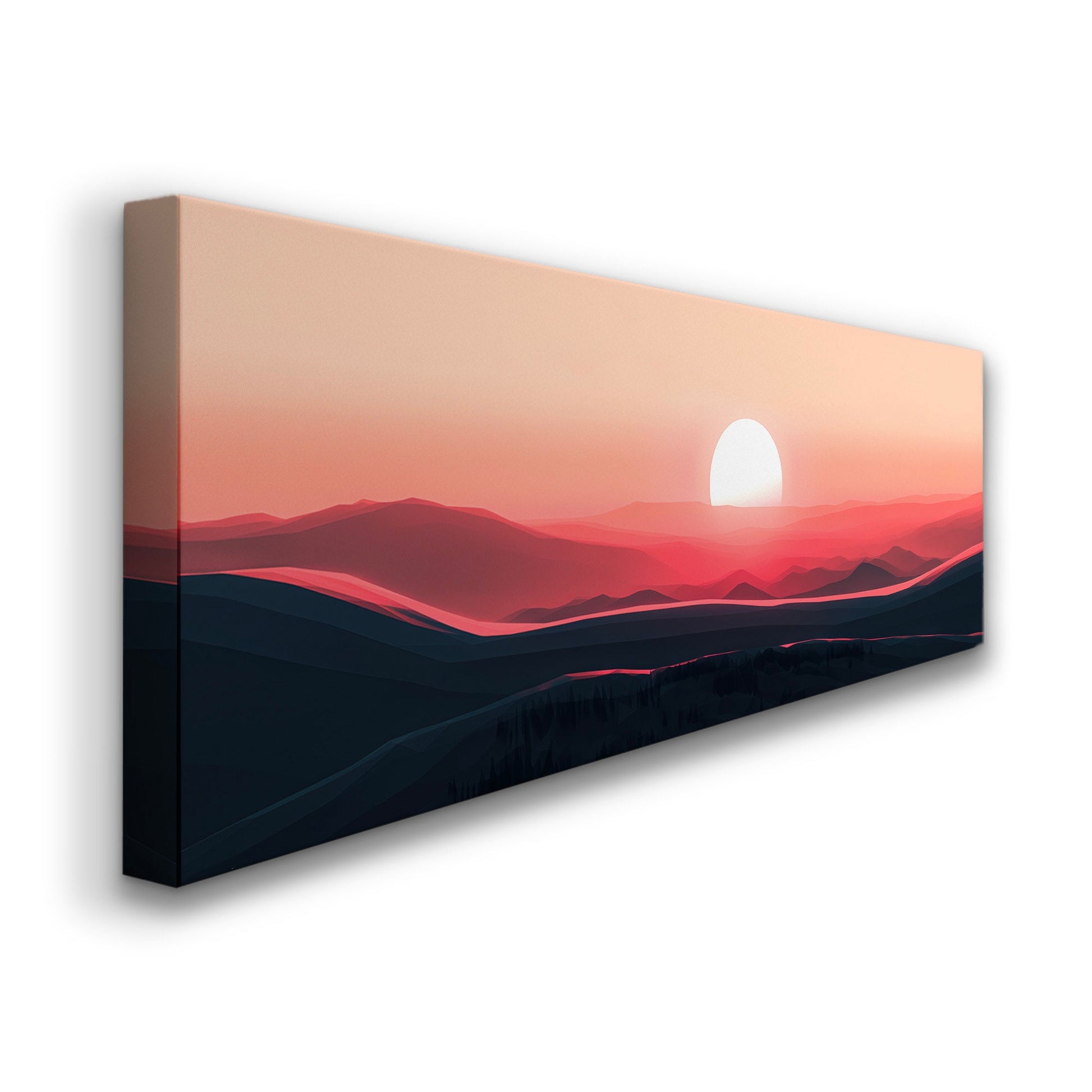 Pink Sunset Above Bed Wall Art Beautiful Scene, Panoramic Mountains Canvas Print, Nature Long Horizontal Canvas Art