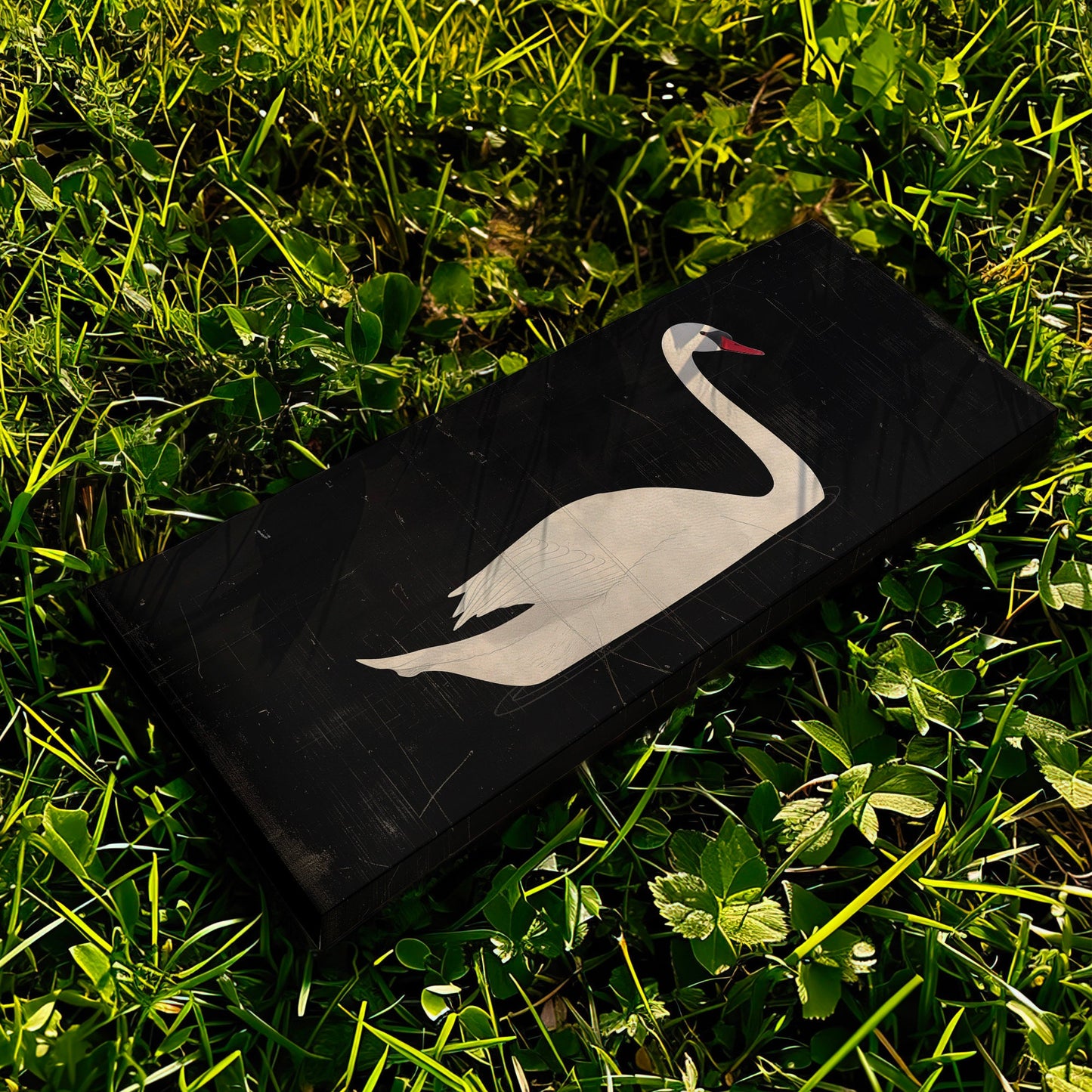 Lone Swan Above Bed Wall Art Black and White, Panoramic Farmhouse Canvas Print, Vintage Long Horizontal Canvas Art