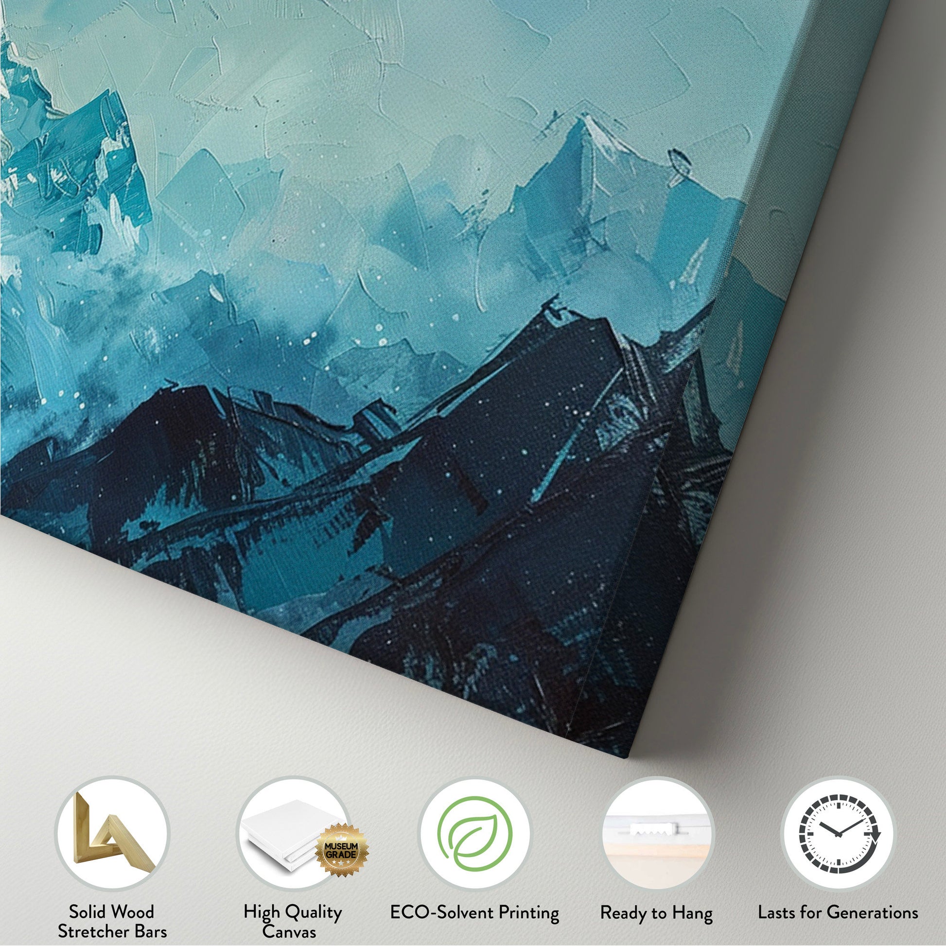 Icy Mountain Landscape Above Bed Wall Art Winter Scene, Panoramic Snowy Alps Canvas Print, Minimal Long Horizontal Canvas Art