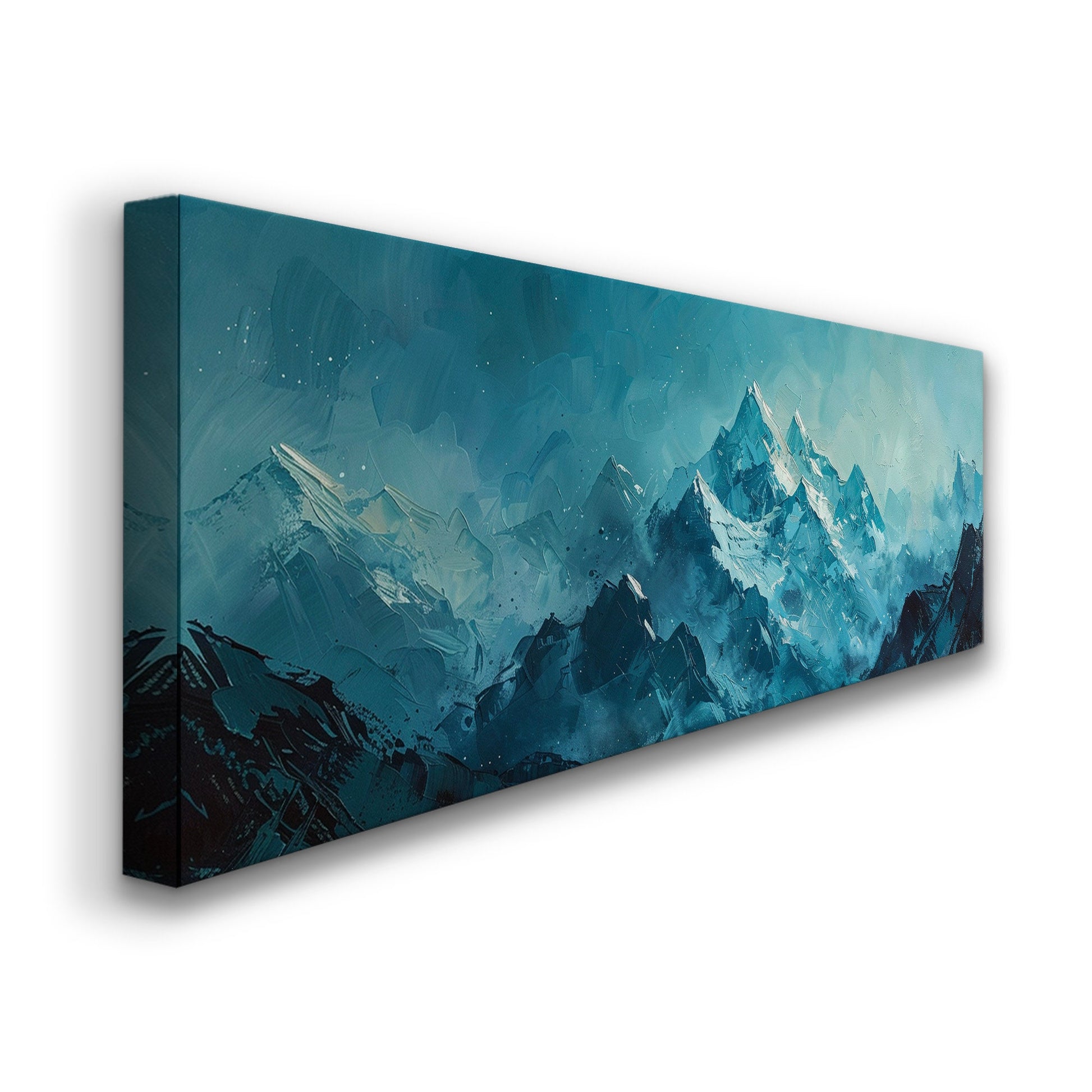 Icy Mountain Landscape Above Bed Wall Art Winter Scene, Panoramic Snowy Alps Canvas Print, Minimal Long Horizontal Canvas Art