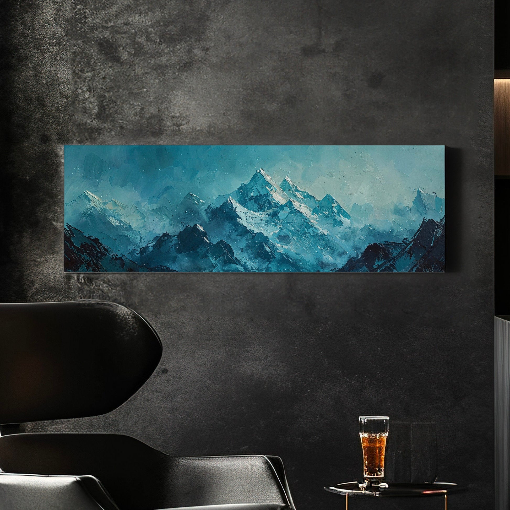 Icy Mountain Landscape Above Bed Wall Art Winter Scene, Panoramic Snowy Alps Canvas Print, Minimal Long Horizontal Canvas Art