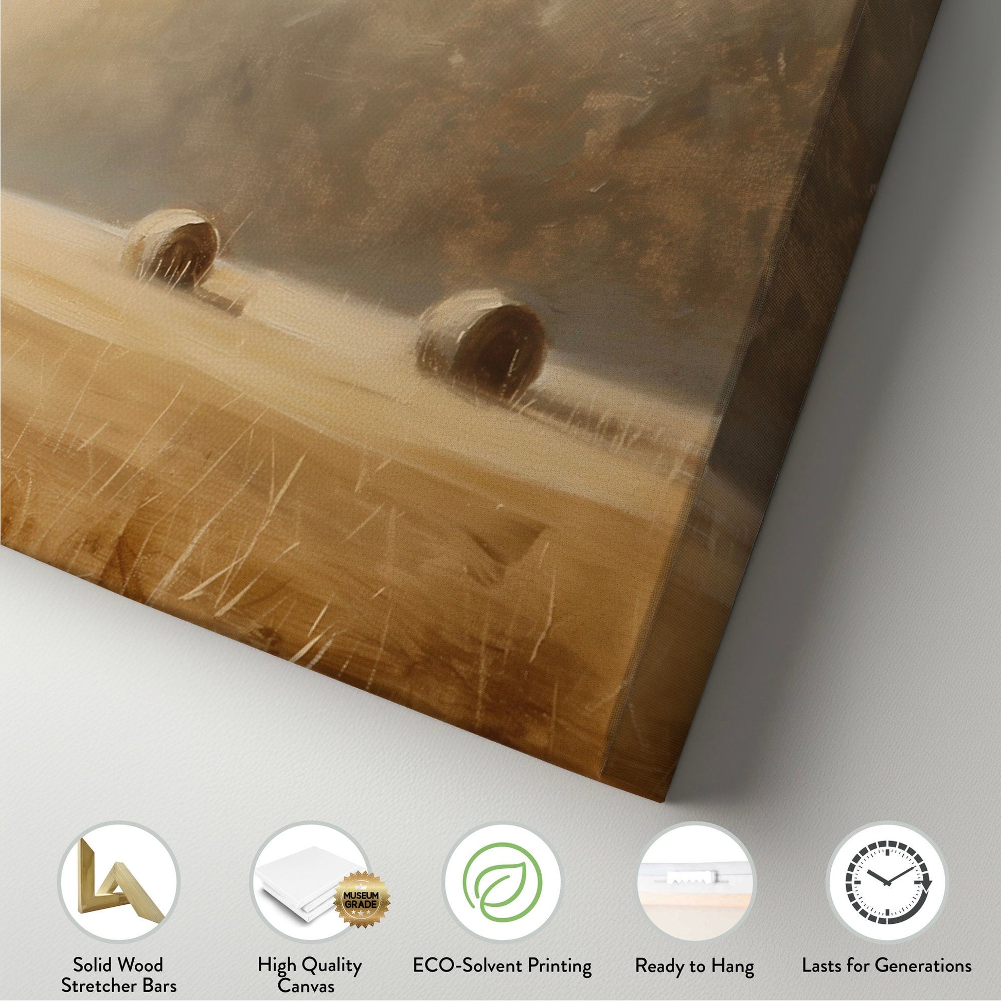 Hay Bales Above Bed Wall Art Countryside, Panoramic Farmhouse Canvas Print, Wheat Field Long Horizontal Canvas Art