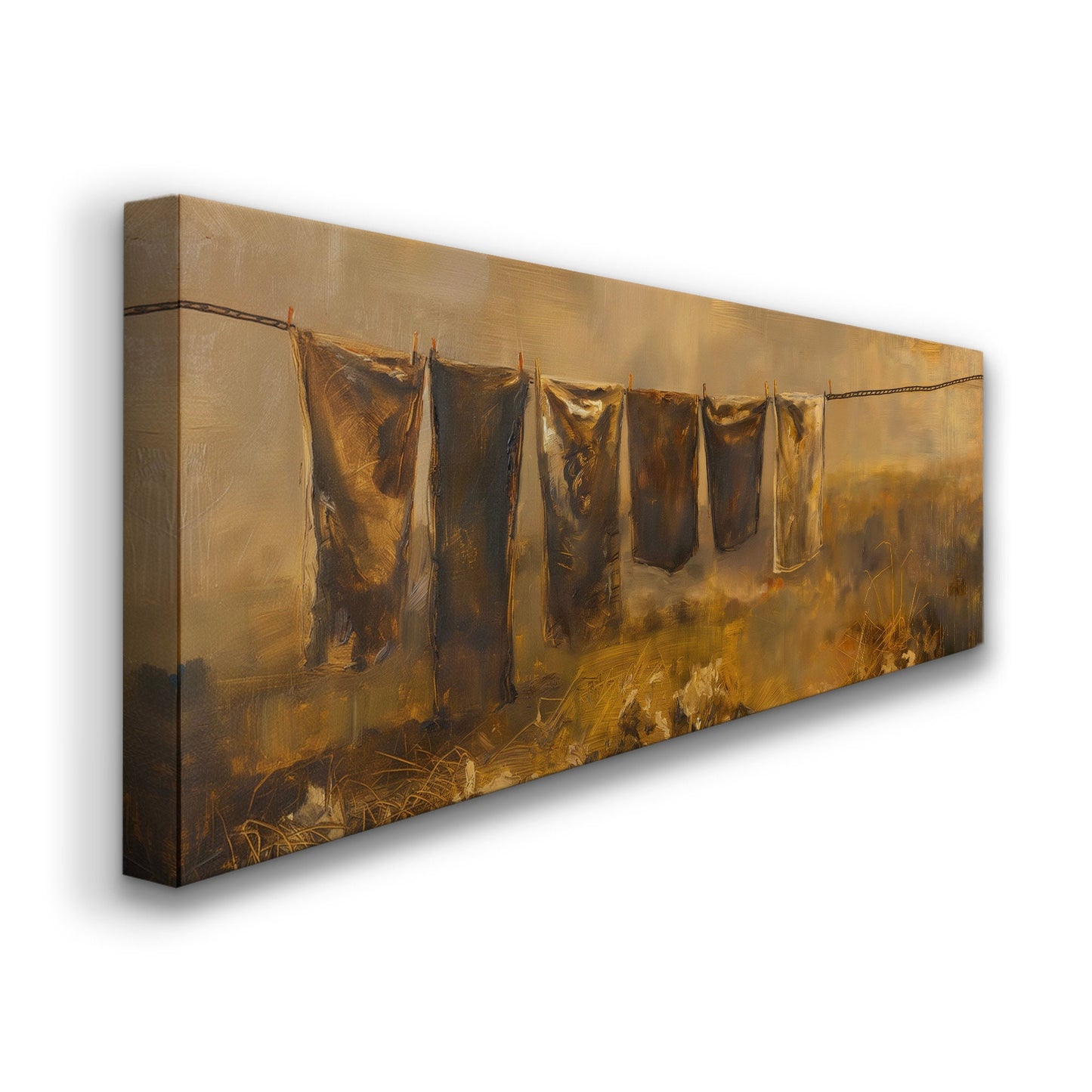 Hanging Clothes Above Bed Wall Art Countryside, Panoramic Farmhouse Canvas Print, Wheat Field Long Horizontal Canvas Art