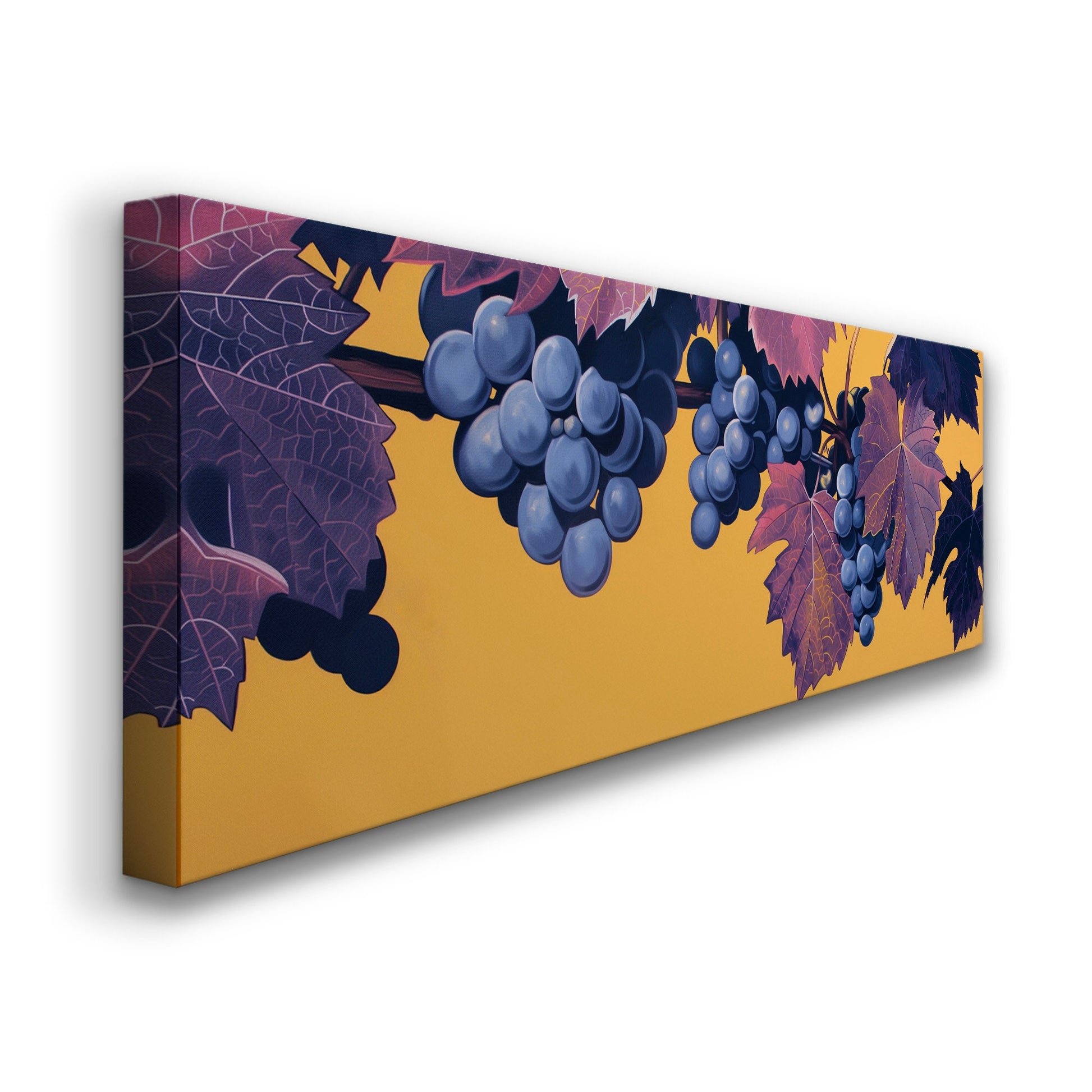 Grape Branch Above Bed Wall Art Minimal, Panoramic Wine Tasting Canvas Print, Vineyard Long Horizontal Canvas Art