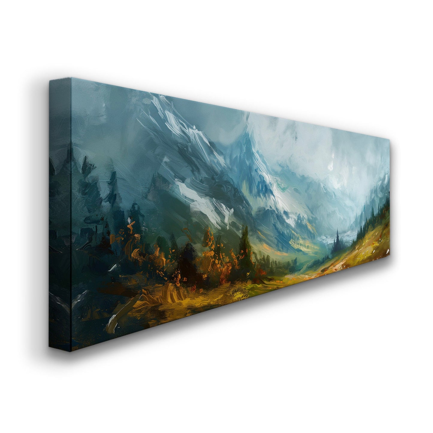 Beautiful Valley Painting Above Bed Wall Art Mountain, Panoramic Minimal Canvas Print, Landscape  Long Horizontal Canvas Art