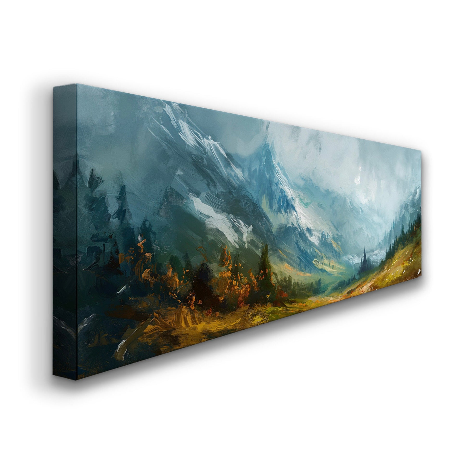 Beautiful Valley Painting Above Bed Wall Art Mountain, Panoramic Minimal Canvas Print, Landscape  Long Horizontal Canvas Art