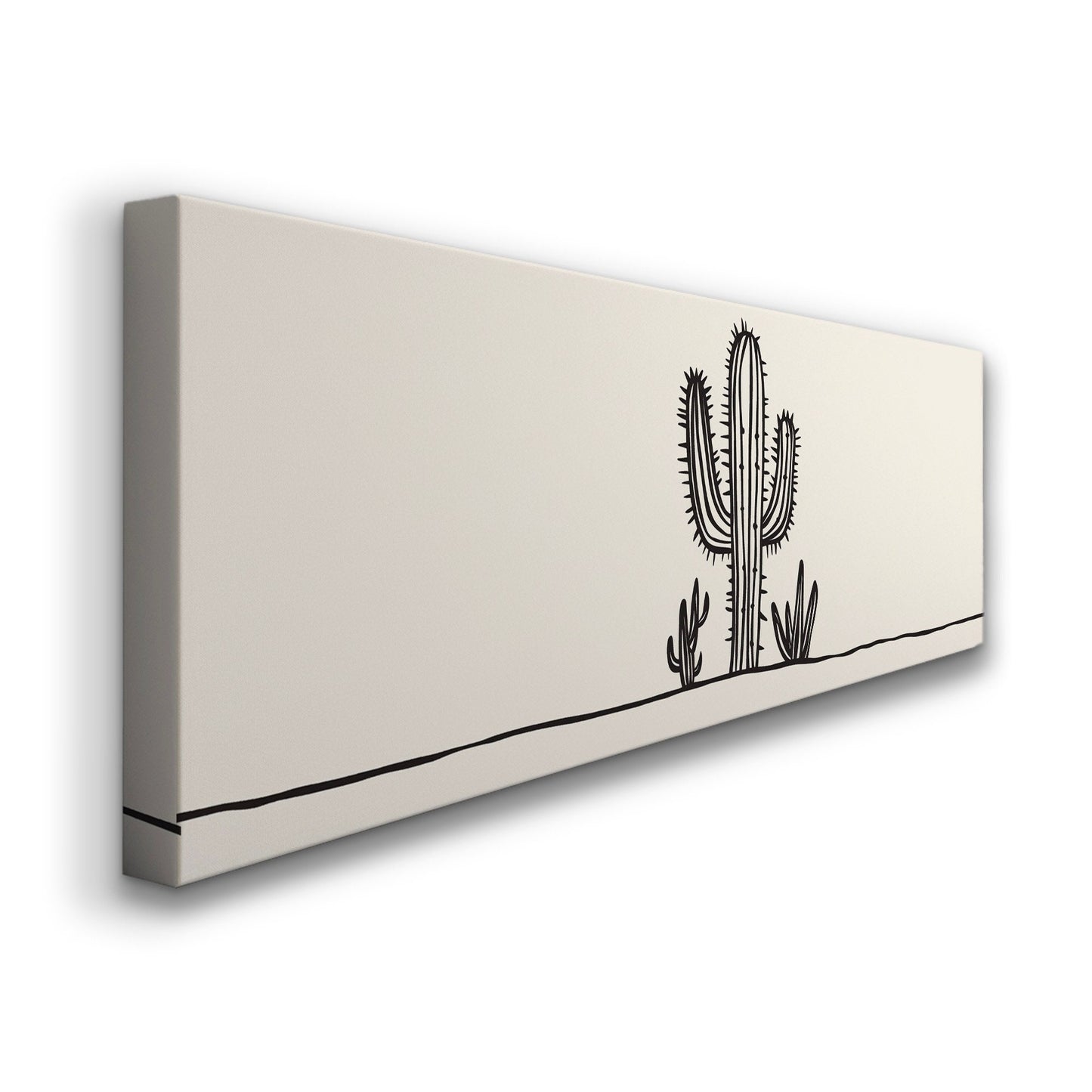 Cactus Line Art Above Bed Wall Art Southwestern, Panoramic Cowboy Canvas Print, Landscape Long Horizontal Canvas Art