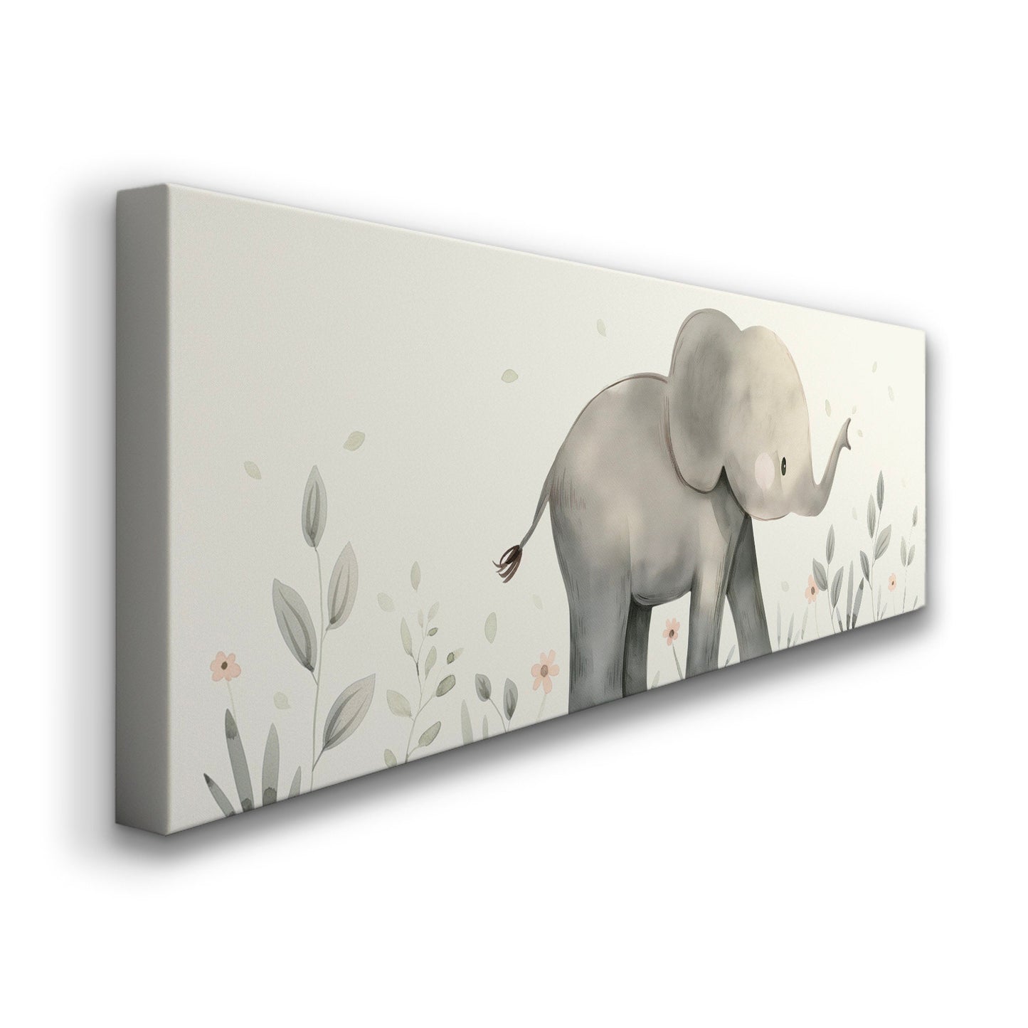 Elephant Nursery Decor Above Bed Wall Art African, Panoramic Wildlife Canvas Print, Safari Long Horizontal Canvas Art