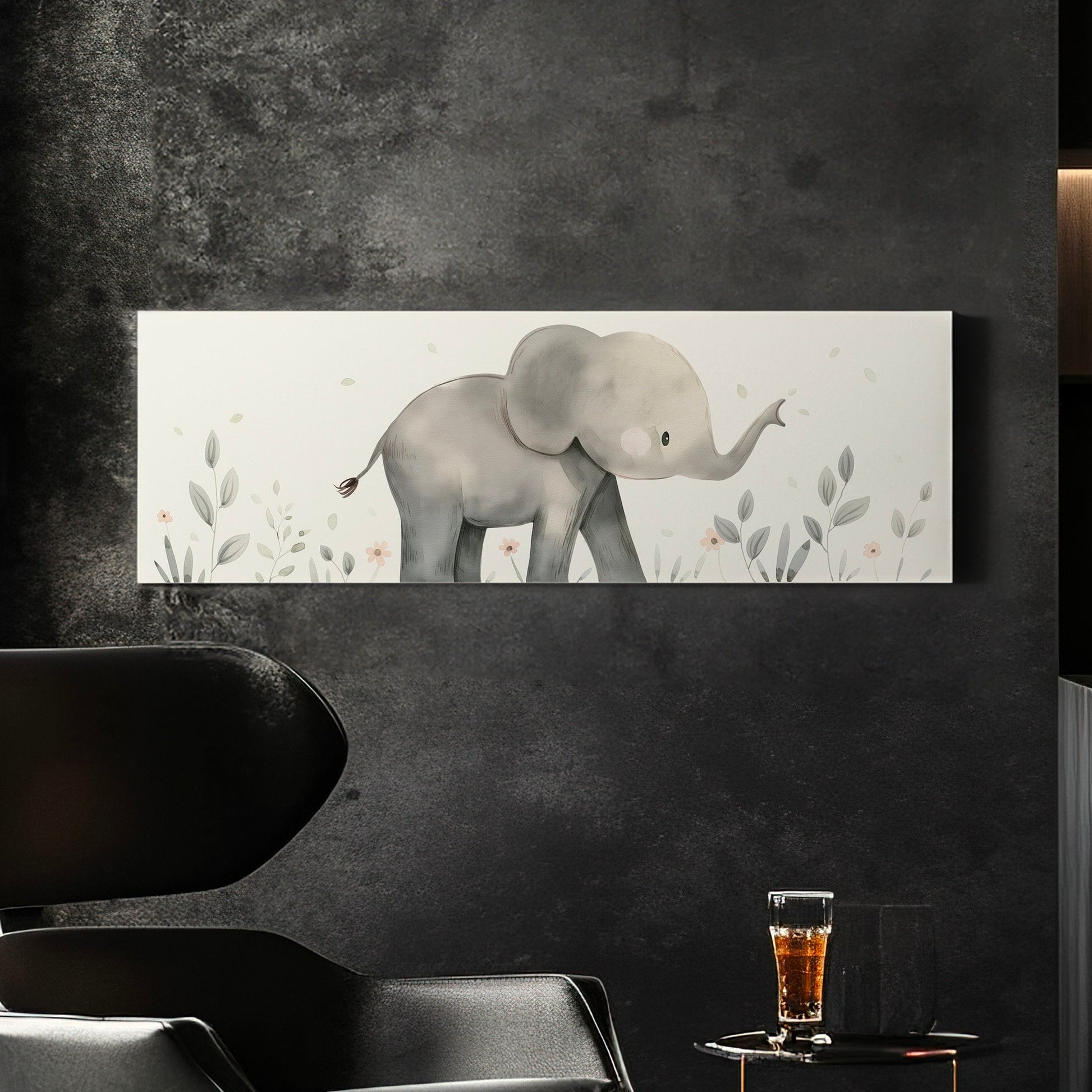 Elephant Nursery Decor Above Bed Wall Art African, Panoramic Wildlife Canvas Print, Safari Long Horizontal Canvas Art