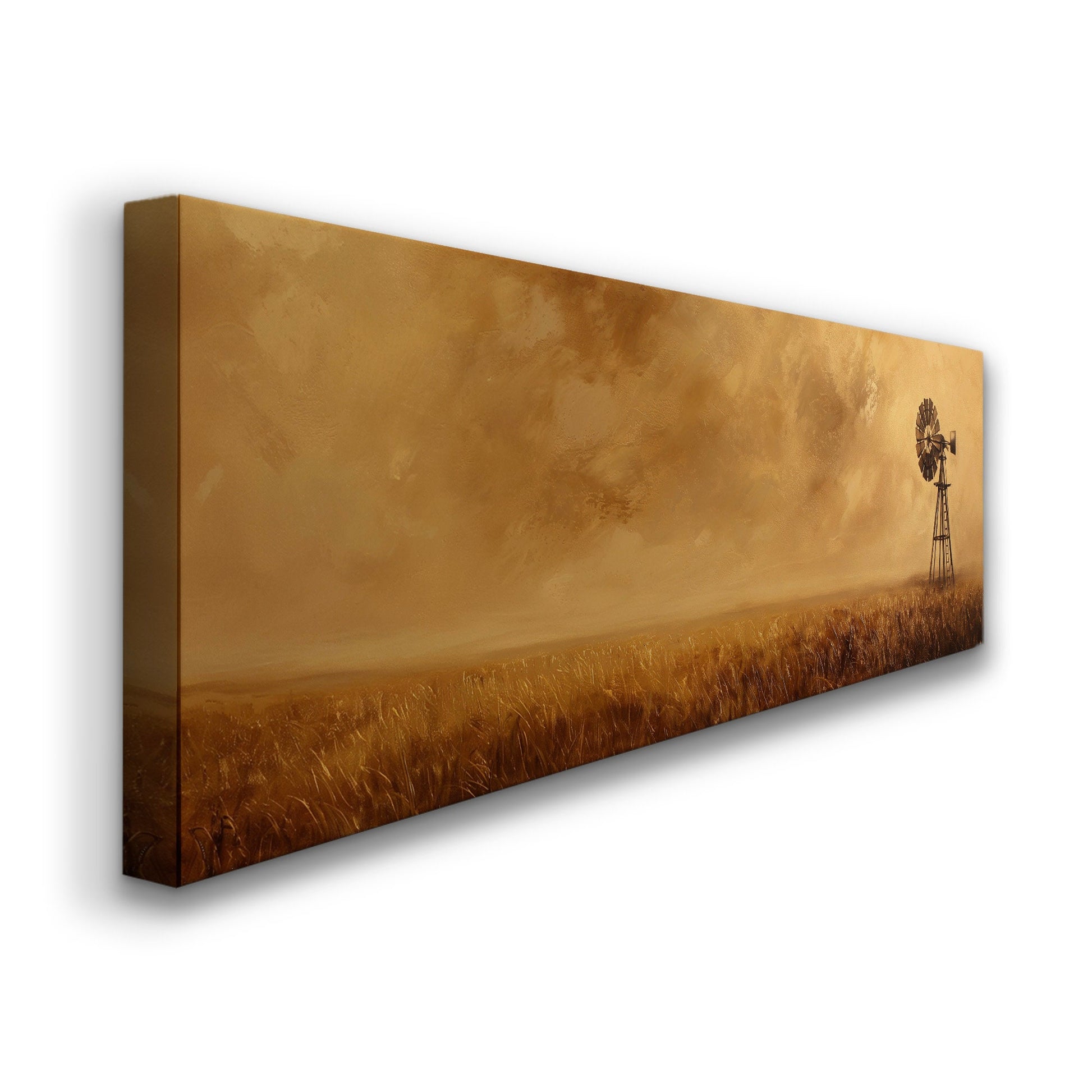 Old Windmill Above Bed Wall Art Countryside, Panoramic Landscape Canvas Print, Field Long Horizontal Canvas Art