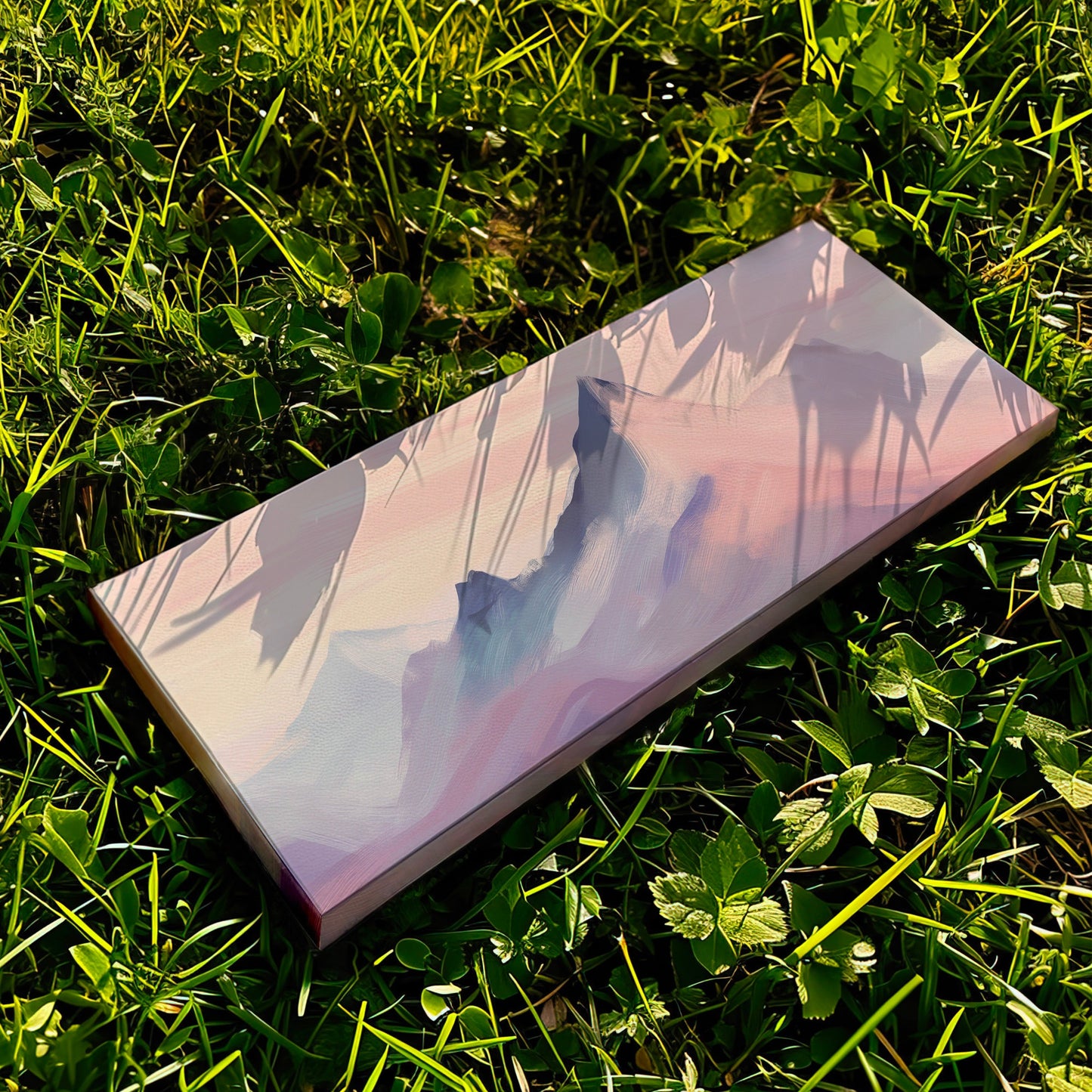 Pink Mountain Landscape Above Bed Wall Art Sunset, Panoramic Nature Canvas Print, Abstract Long Horizontal Canvas Art