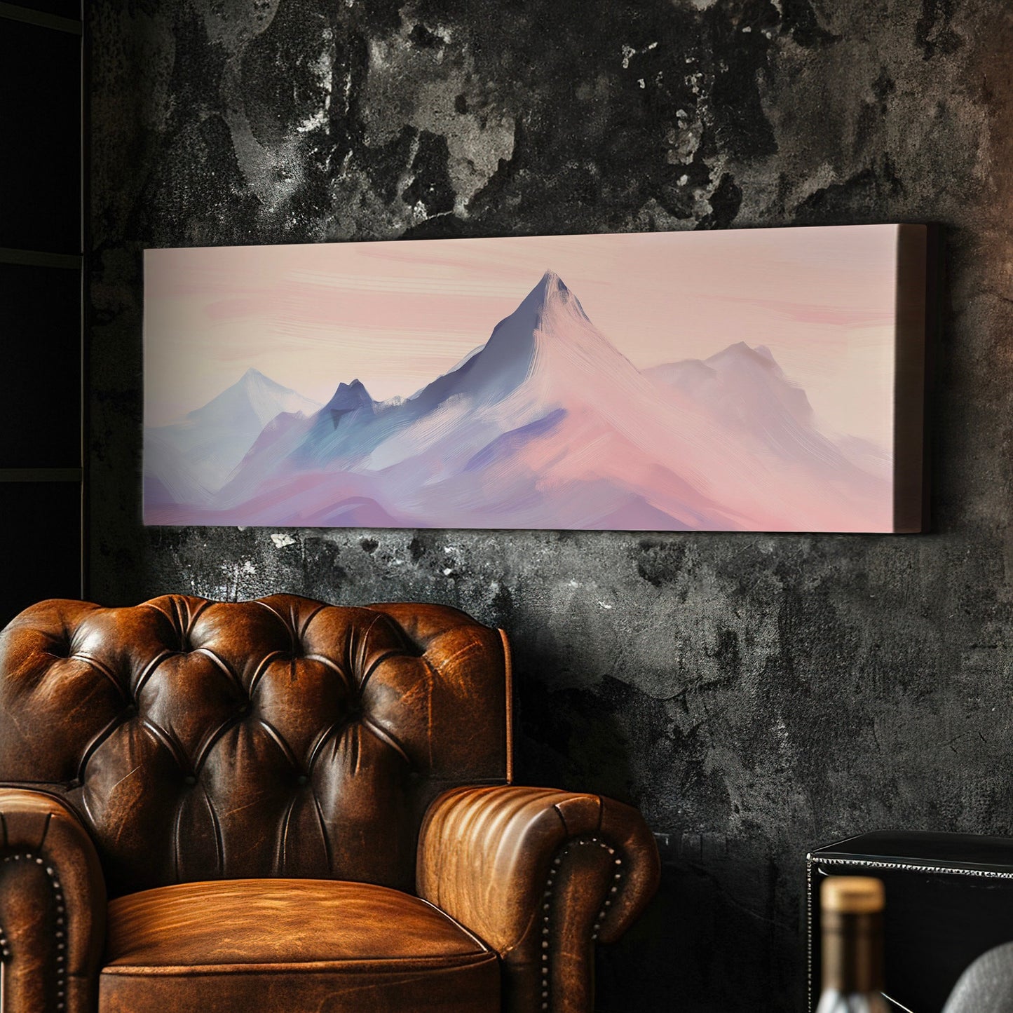 Pink Mountain Landscape Above Bed Wall Art Sunset, Panoramic Nature Canvas Print, Abstract Long Horizontal Canvas Art