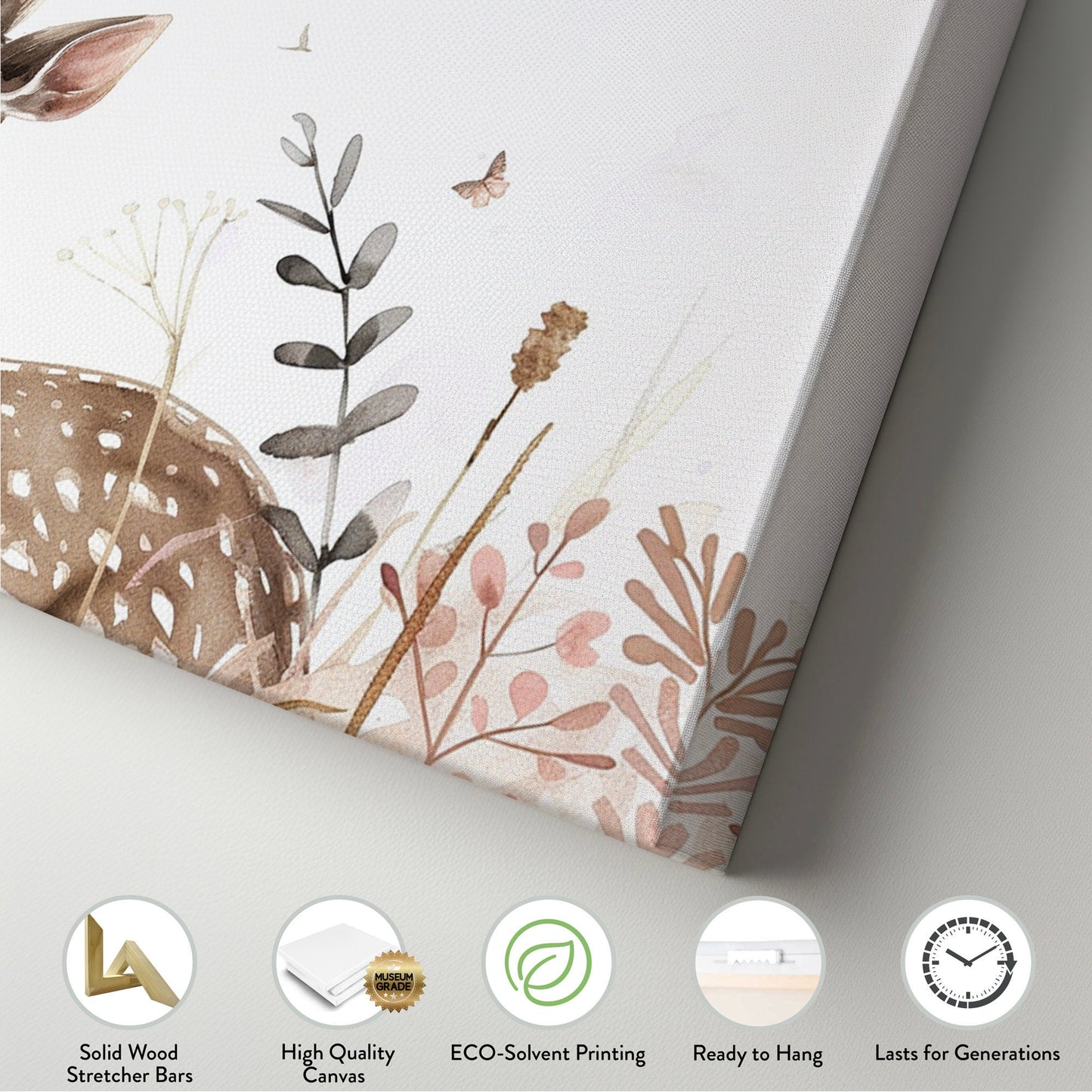Deer Nursery Above Bed Wall Art Neutral, Panoramic Wildlife Canvas Print, Minimal Long Horizontal Canvas Art