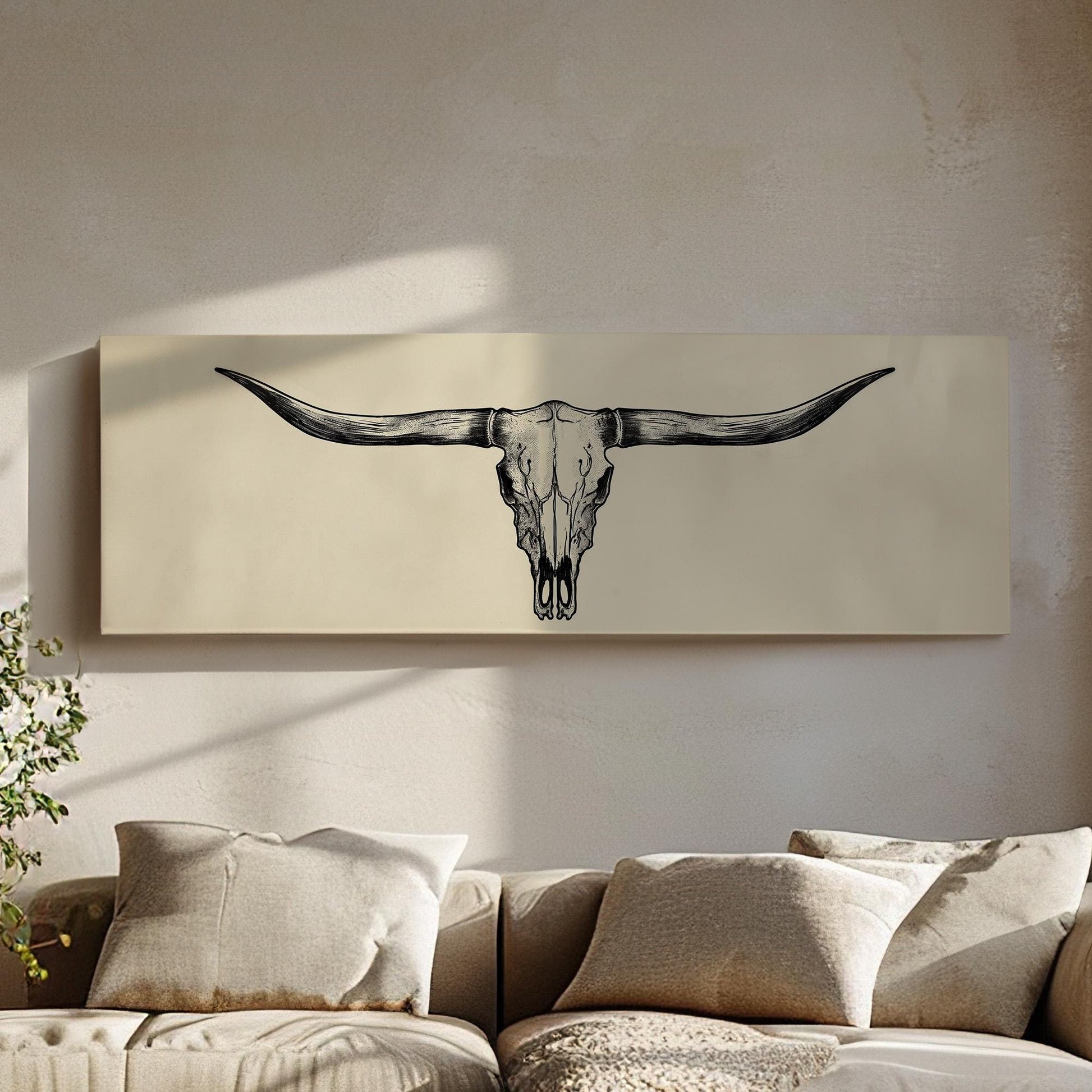 Wide Bison Skull Panoramic Wall Art Western, Panorama Southeastern Canvas Print, Howdy Decor Canvas Art
