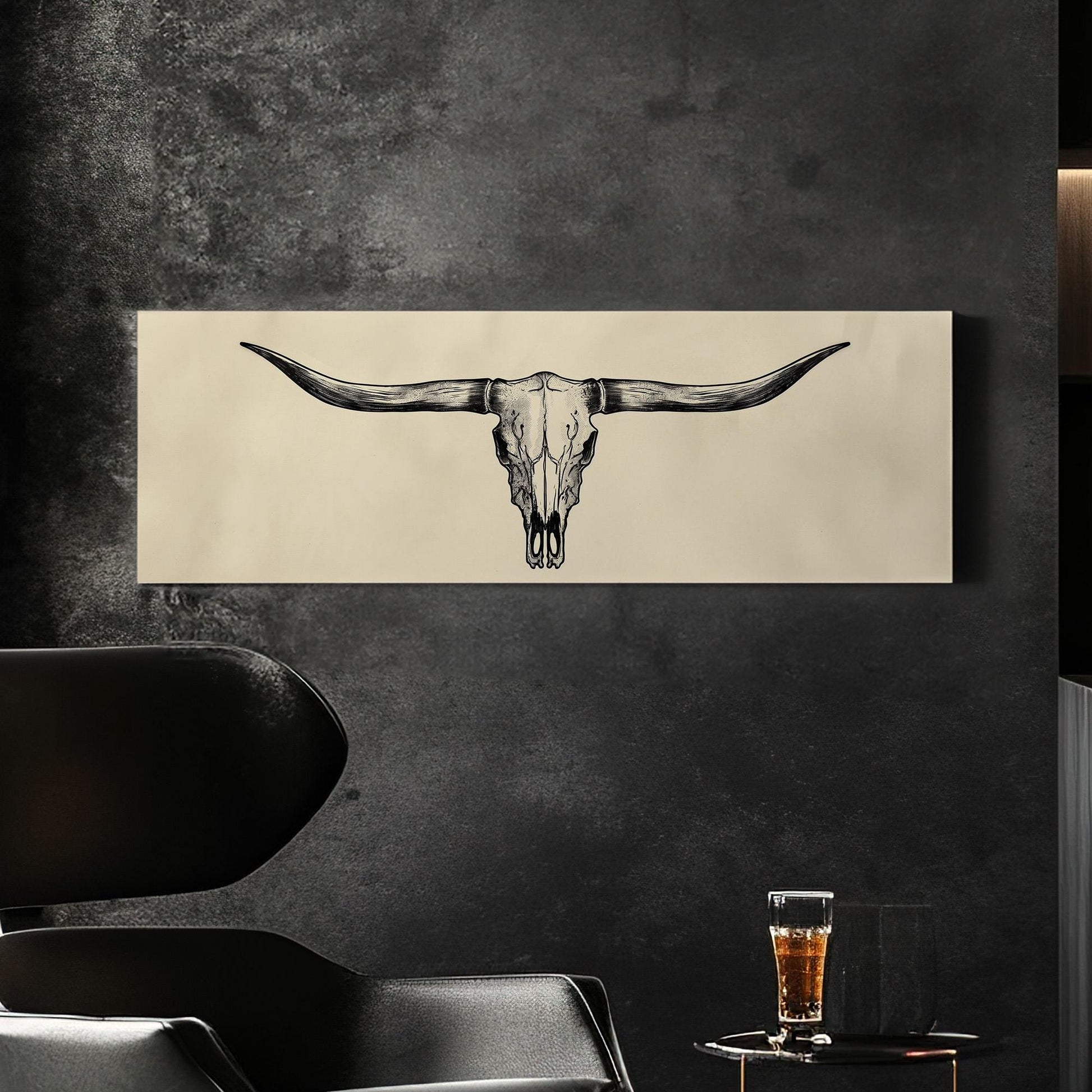 Wide Bison Skull Panoramic Wall Art Western, Panorama Southeastern Canvas Print, Howdy Decor Canvas Art