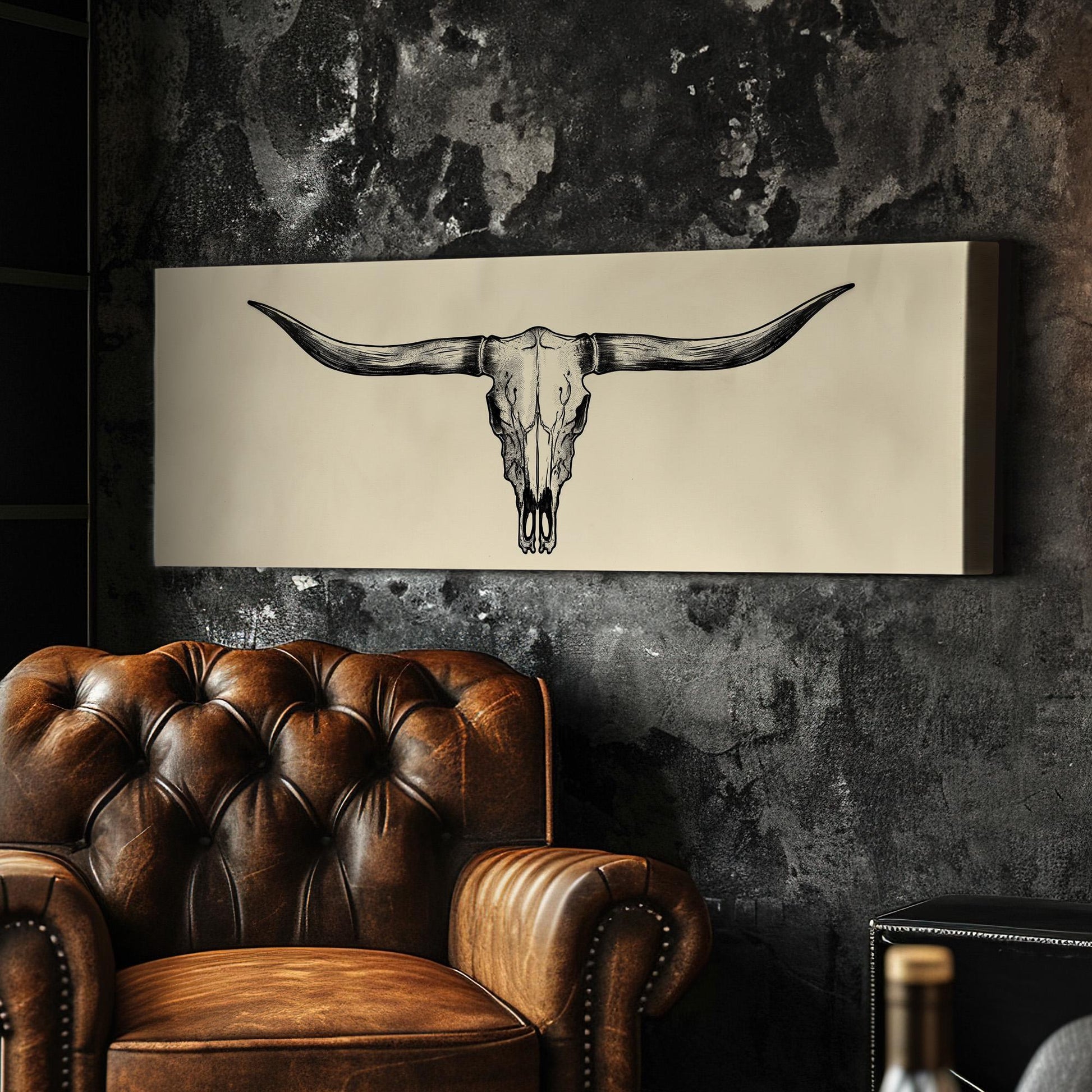 Wide Bison Skull Panoramic Wall Art Western, Panorama Southeastern Canvas Print, Howdy Decor Canvas Art