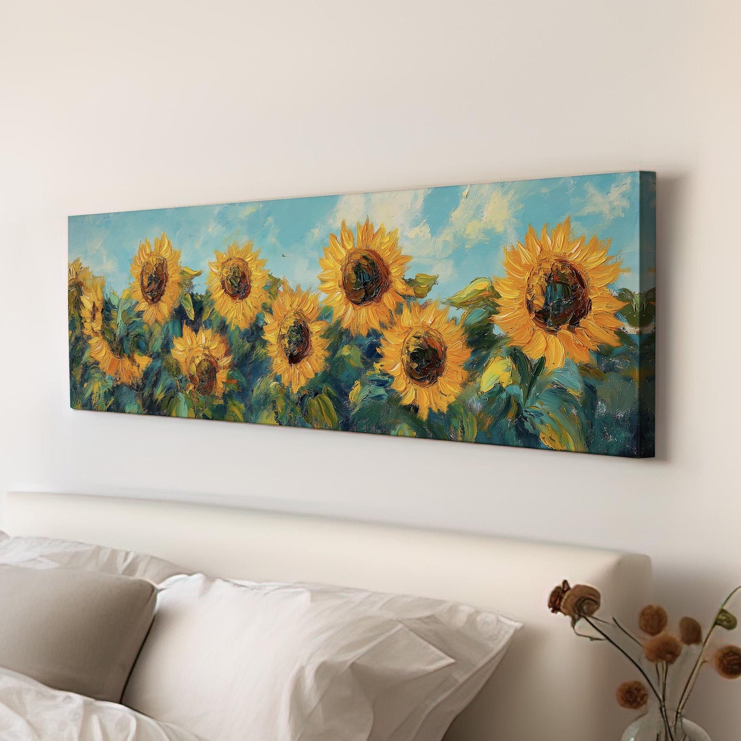 Sunflower Field Panoramic Canvas Print: Rustic Farmhouse Wall Art
