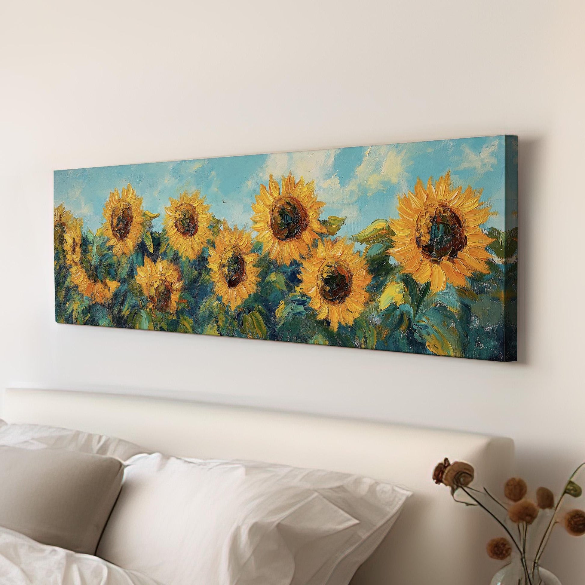 Sunflower Field Panoramic Canvas Print: Rustic Farmhouse Wall Art
