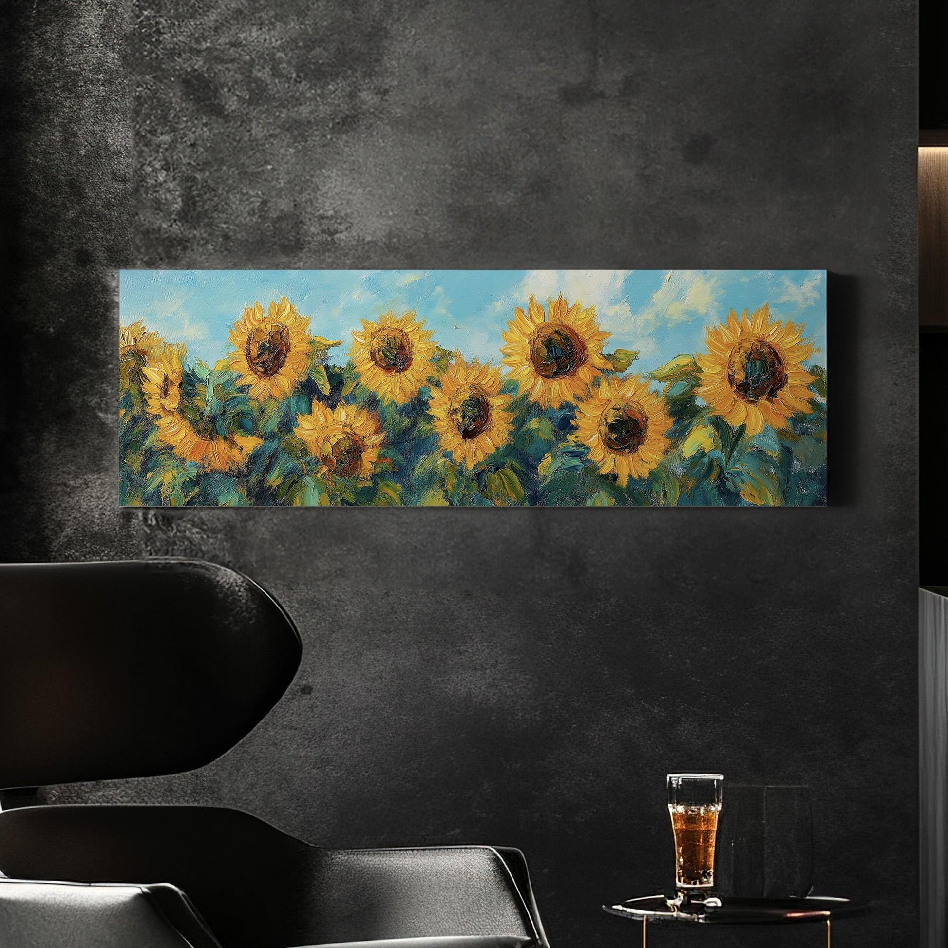 Sunflower Field Panoramic Canvas Print: Rustic Farmhouse Wall Art