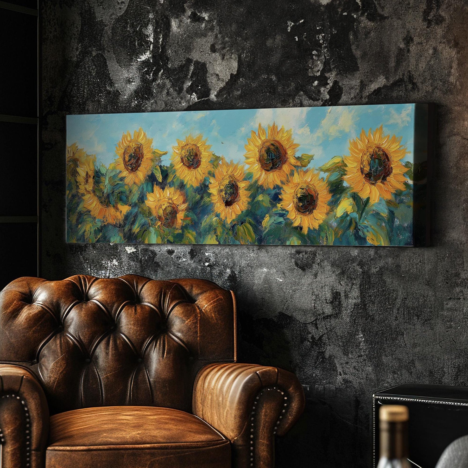 Sunflower Field Panoramic Canvas Print: Rustic Farmhouse Wall Art