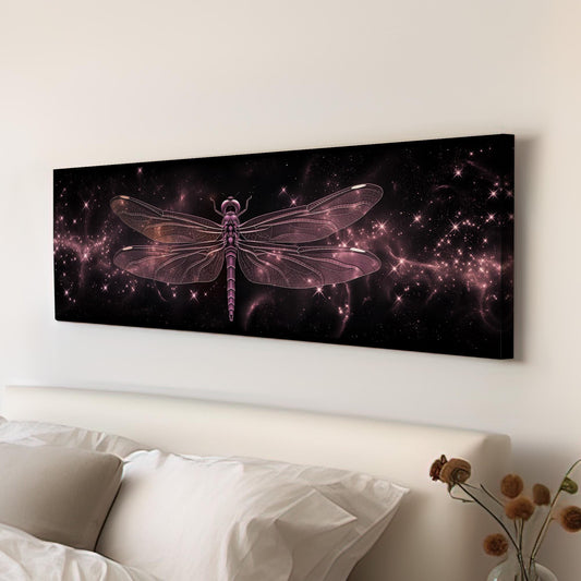 Vaporwave Dragonfly Panoramic Wall Art Insect, Panorama Cottagecore Moody Canvas Print, Aesthetic Decor Canvas Art