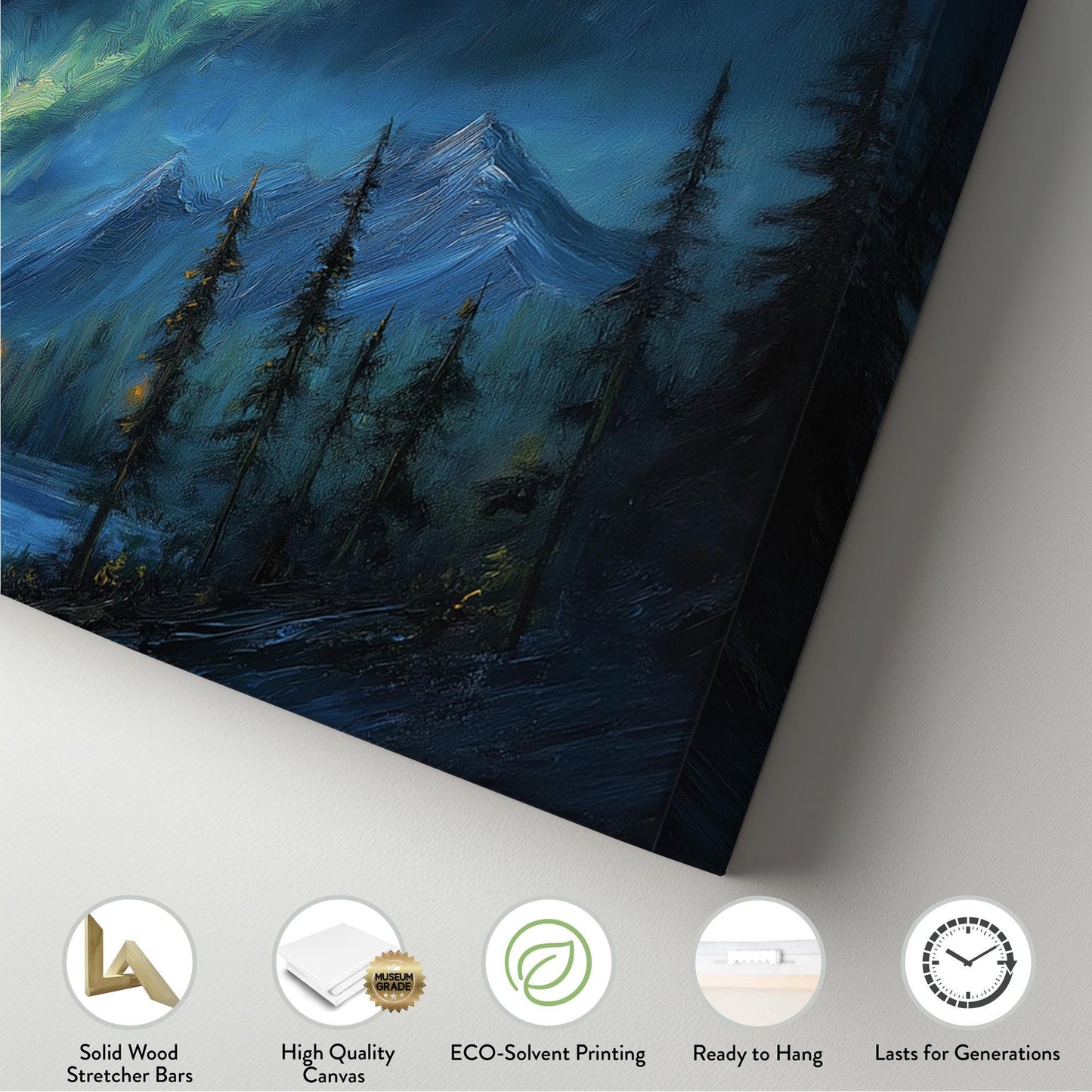 Swirling Clouds Panoramic Wall Art Northern Lights, Panorama Starry Sky Canvas Print, Aurora Borealis Decor Canvas Art