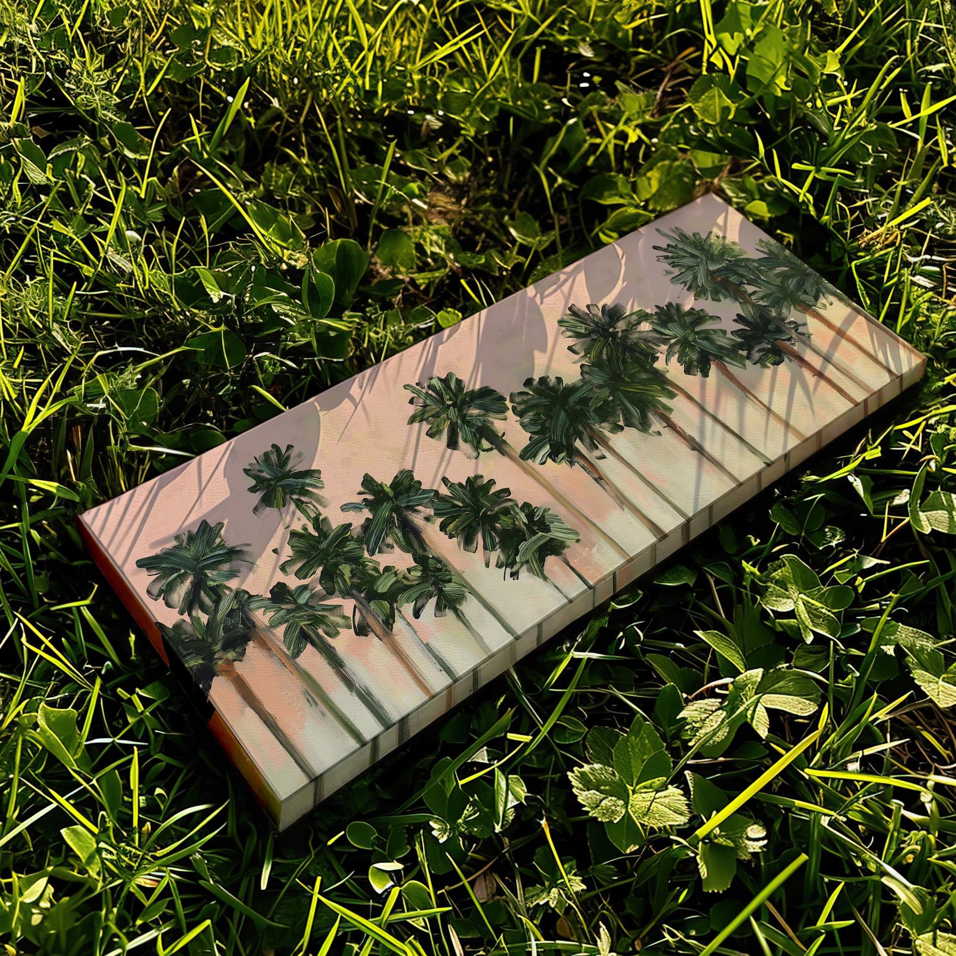 Florida Palm Tree Acrylic Panoramic Wall Art Knife Technique, Panorama Tropical Canvas Print, Summer Pastel Decor Canvas Art
