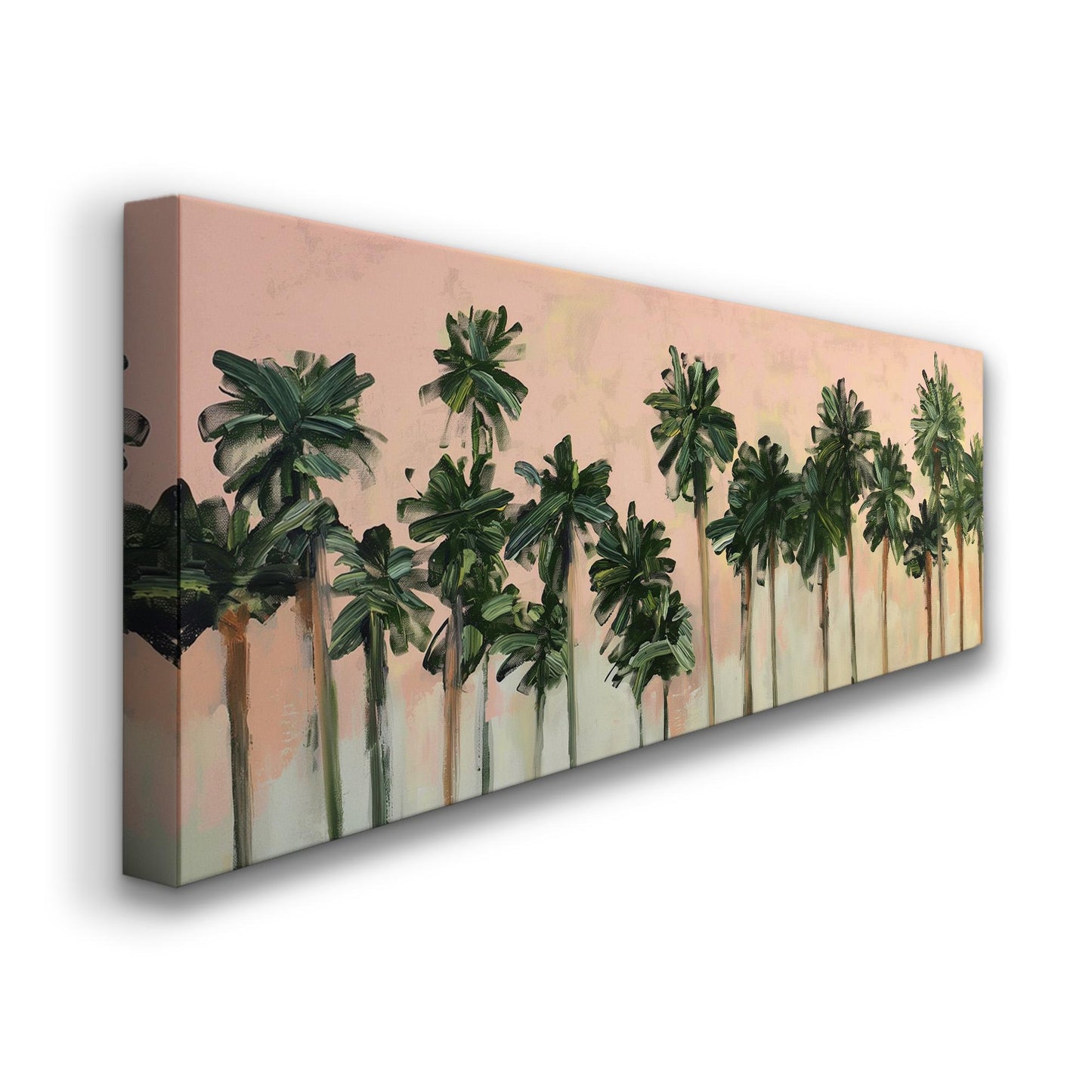 Florida Palm Tree Acrylic Panoramic Wall Art Knife Technique, Panorama Tropical Canvas Print, Summer Pastel Decor Canvas Art