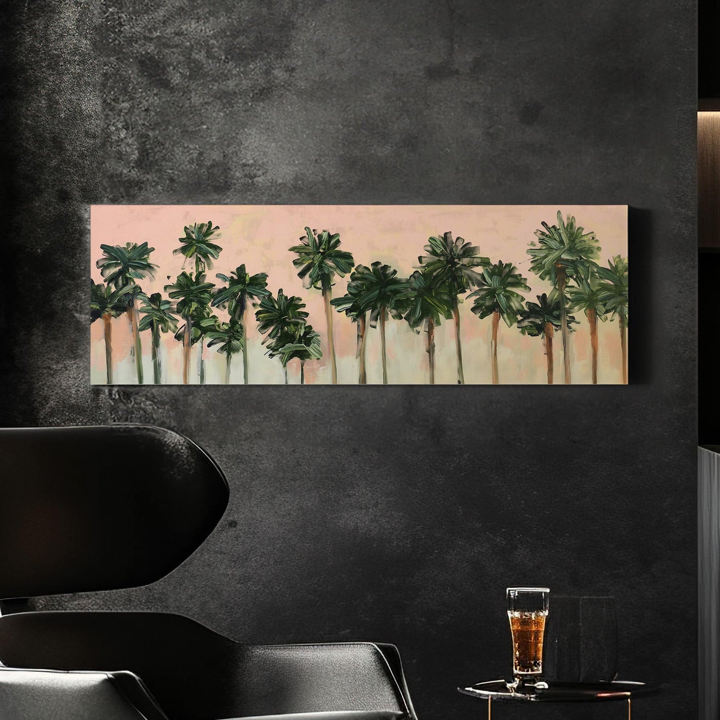 Florida Palm Tree Acrylic Panoramic Wall Art Knife Technique, Panorama Tropical Canvas Print, Summer Pastel Decor Canvas Art