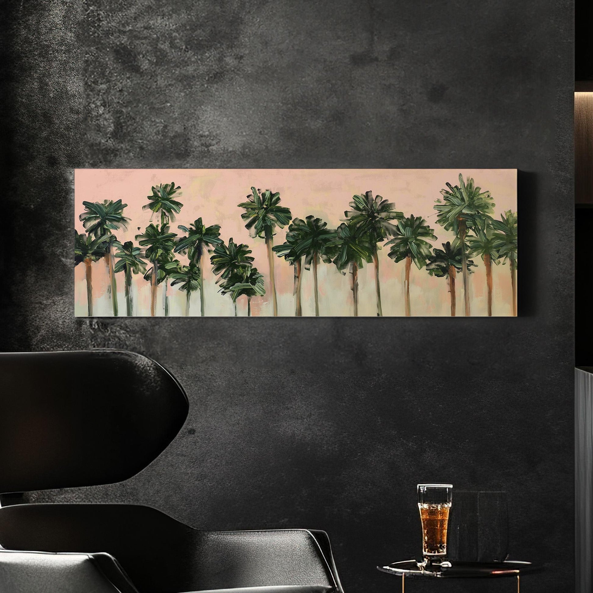 Florida Palm Tree Acrylic Panoramic Wall Art Knife Technique, Panorama Tropical Canvas Print, Summer Pastel Decor Canvas Art