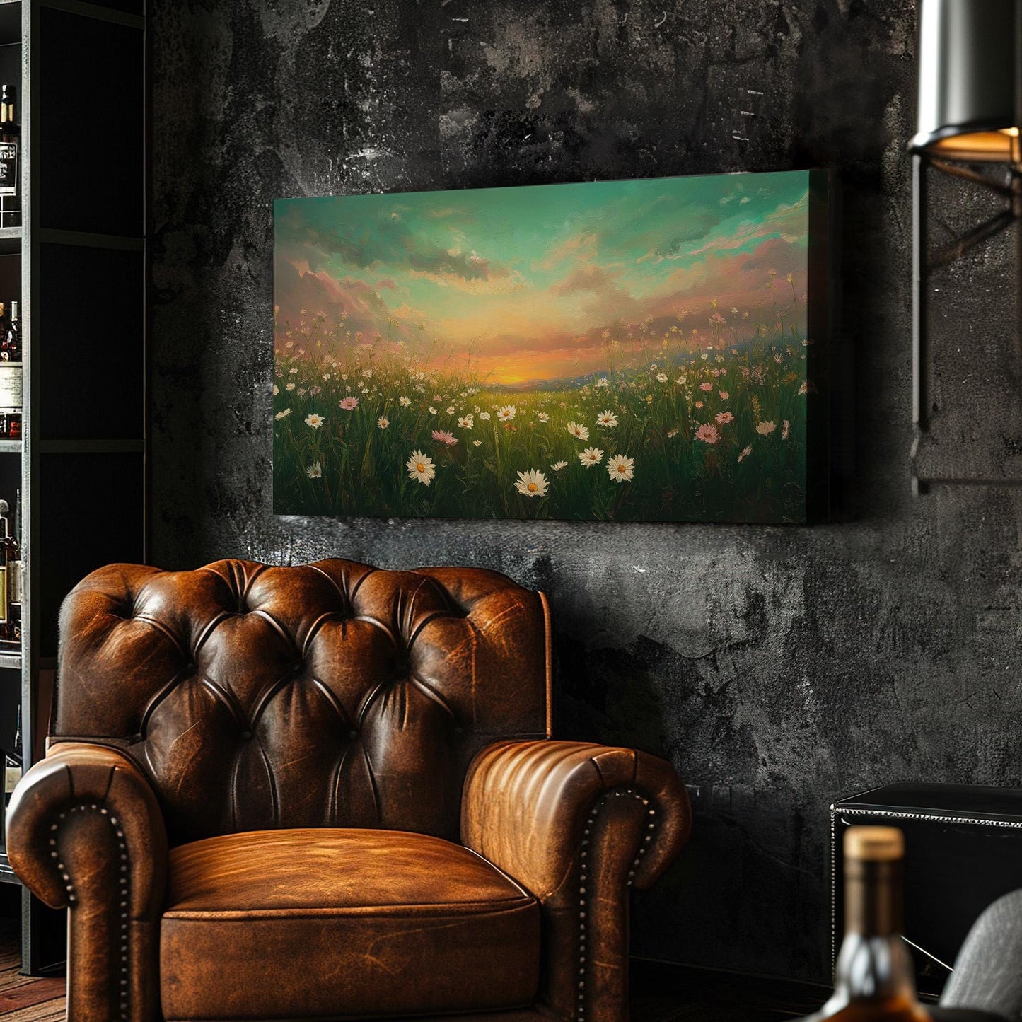 Sunrise Over Mountains Canvas Wall Art For Living Room, Landscape Wildflower Field Canvas Print, Vintage Large Canvas Art