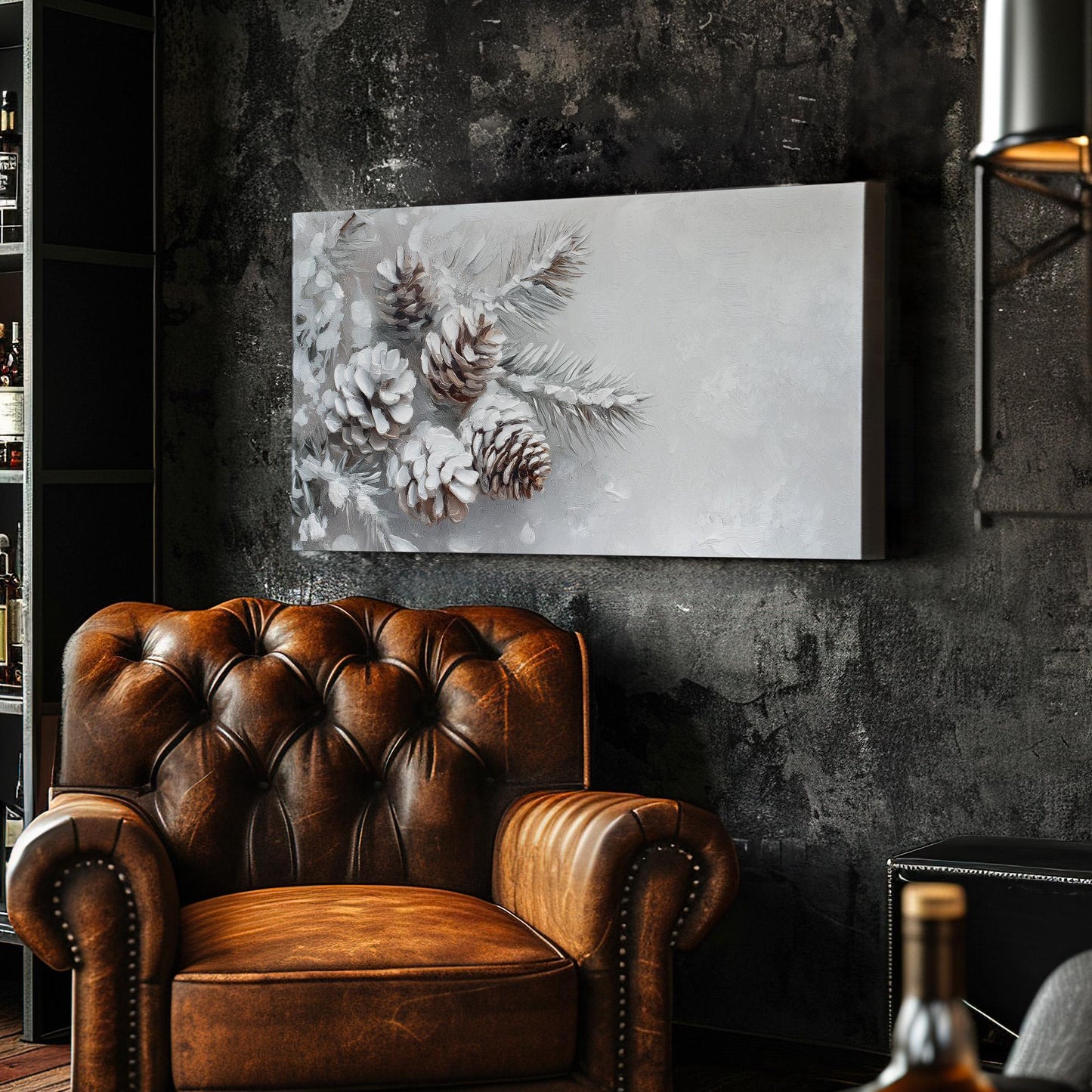 Snowy Pine Tree Cone Canvas Wall Art For Living Room, Landscape Winter Canvas Print, Farmhouse Large Canvas Art