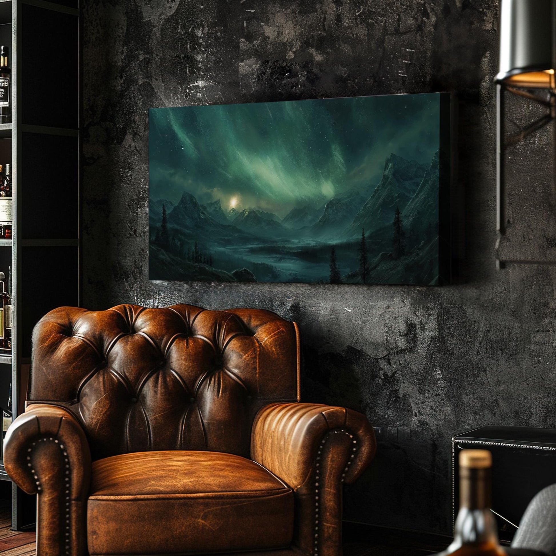 Snowy Mountains Canvas Wall Art For Living Room, Landscape Starry Sky Canvas Print, Aurora Borealis Large Canvas Art