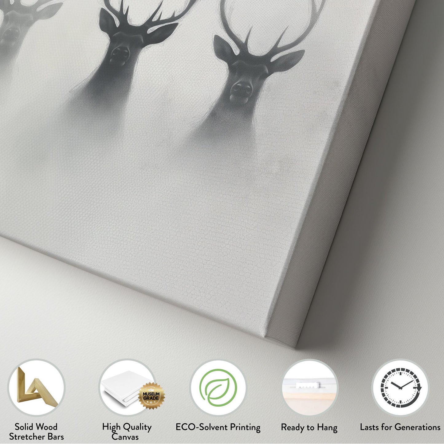 Reindeers In The Mist Canvas Wall Art For Living Room, Landscape Winter Canvas Print, Farmhouse Large Canvas Art