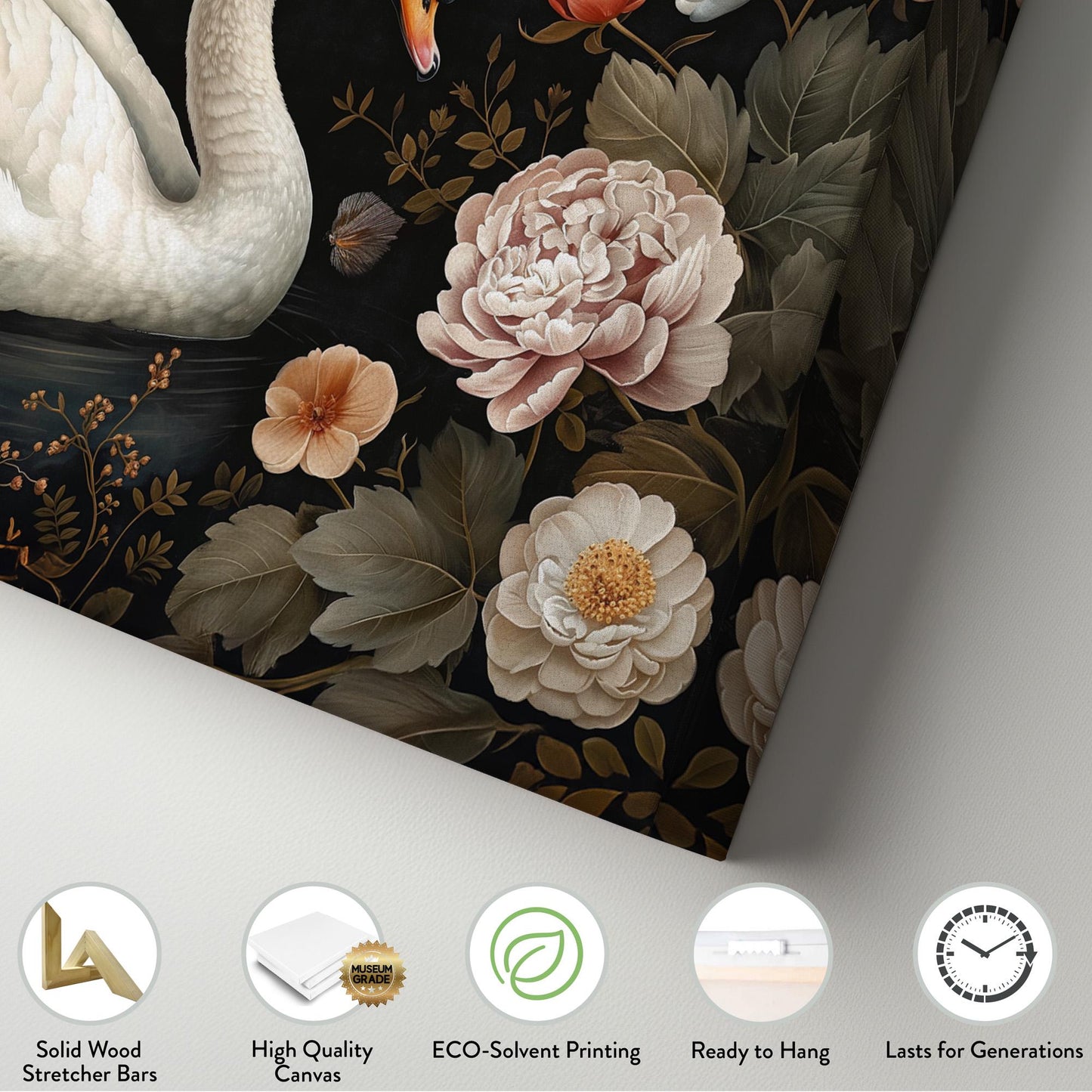 Lone Swan Canvas Wall Art For Living Room, Landscape Farmhouse Canvas Print, Antique Large Canvas Art