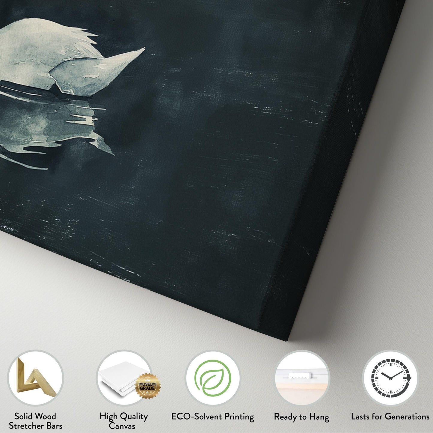 Lone Swan at Night Canvas Wall Art For Living Room, Landscape Farmhouse Canvas Print, Antique Large Canvas Art