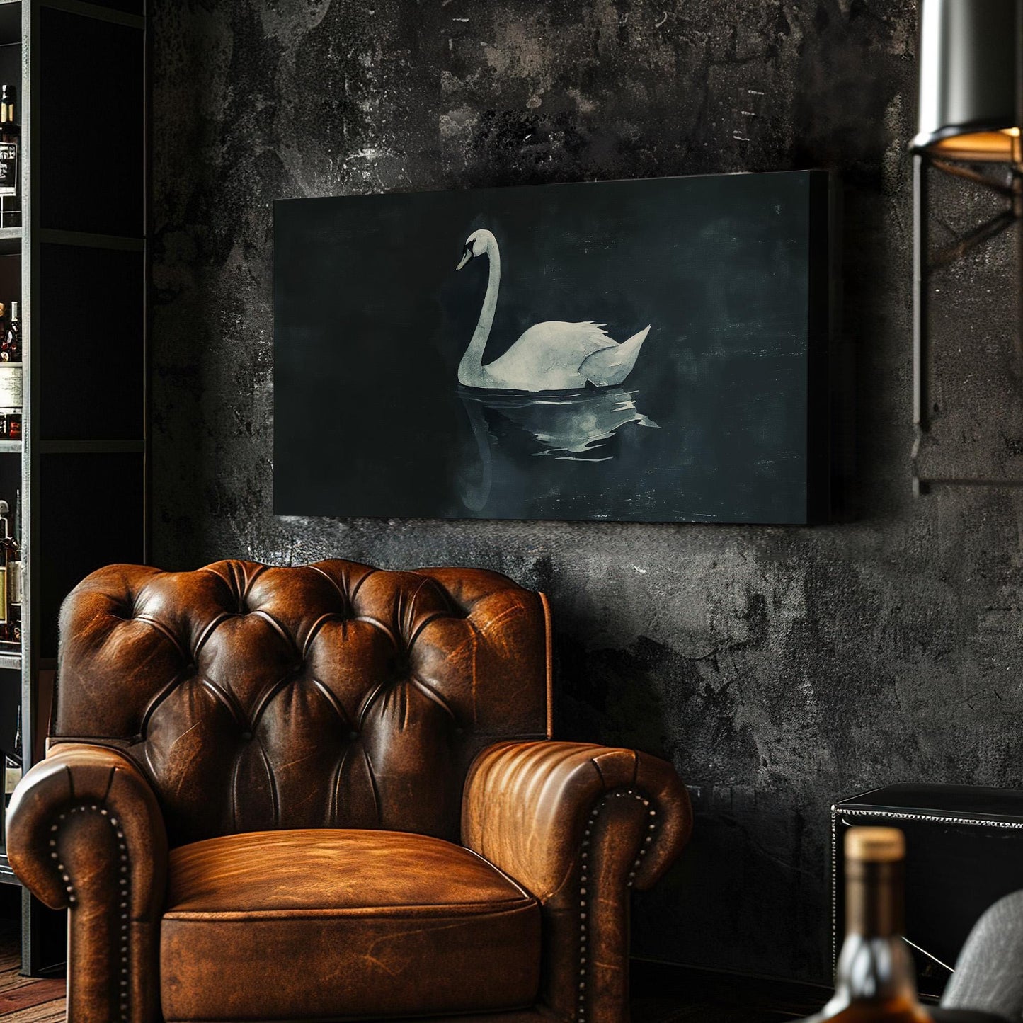 Lone Swan at Night Canvas Wall Art For Living Room, Landscape Farmhouse Canvas Print, Antique Large Canvas Art