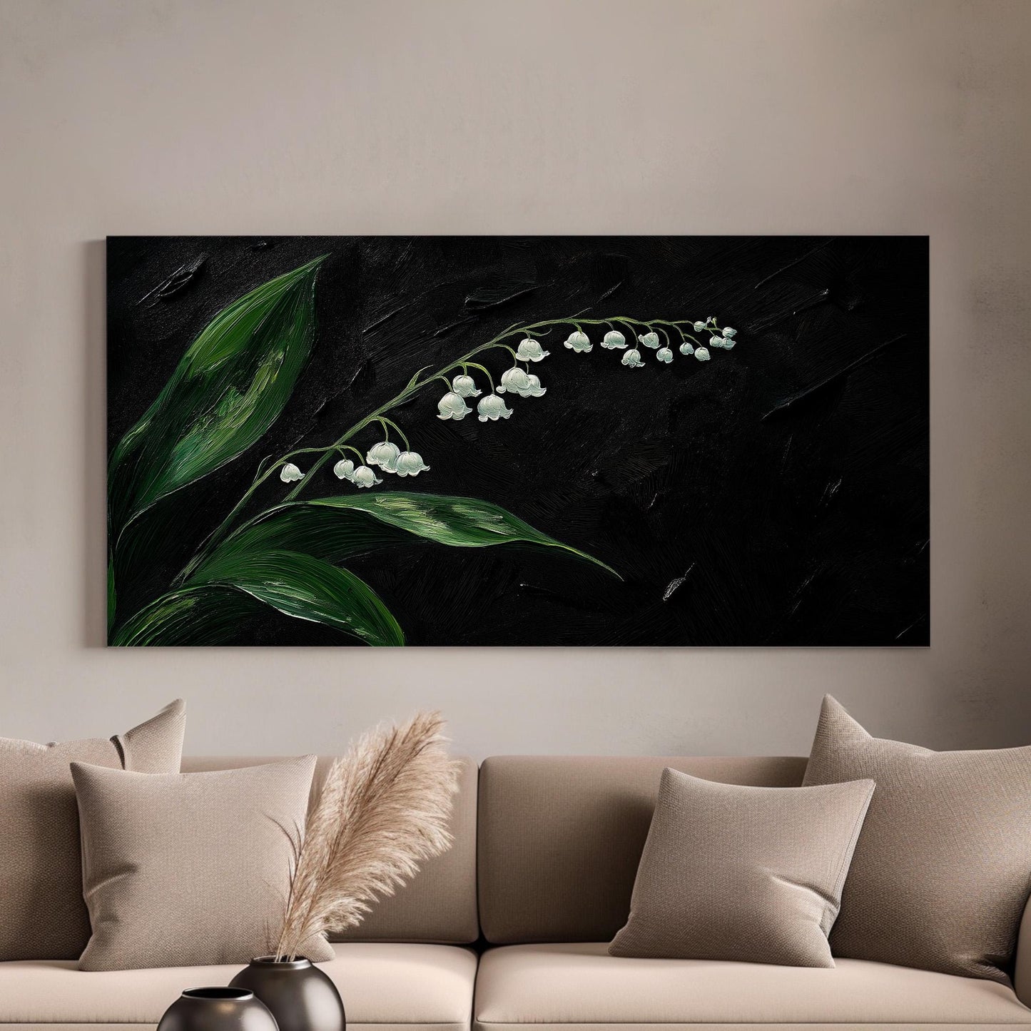 Lily of the Valley Oil Canvas Wall Art For Living Room, Landscape Lillies Canvas Print, Still Life Large Canvas Art