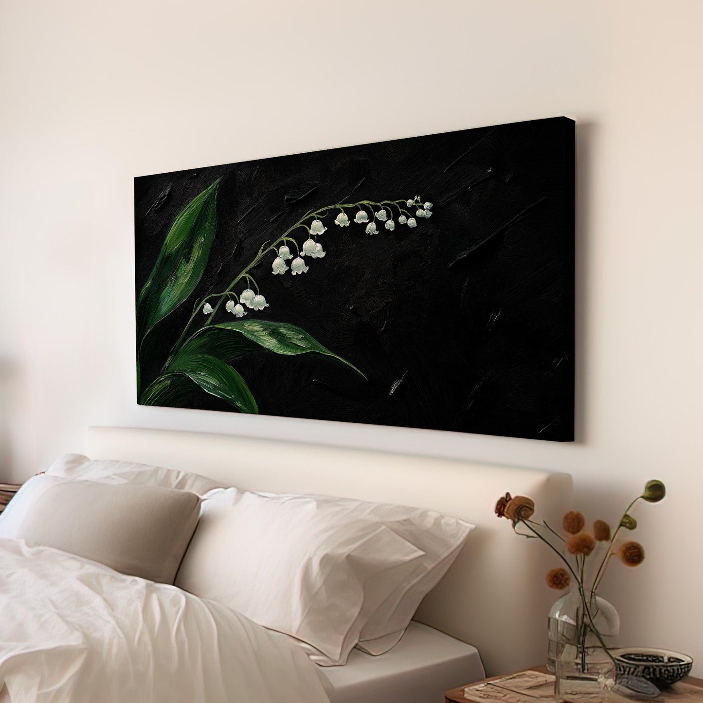 Lily of the Valley Oil Canvas Wall Art For Living Room, Landscape Lillies Canvas Print, Still Life Large Canvas Art