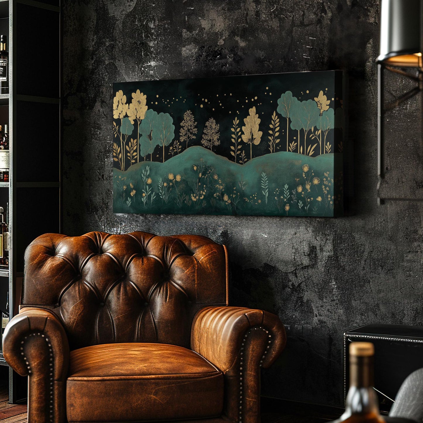 Golden Night Canvas Wall Art For Living Room, Landscape Golden Landscape Canvas Print, Rustic Country Large Canvas Art